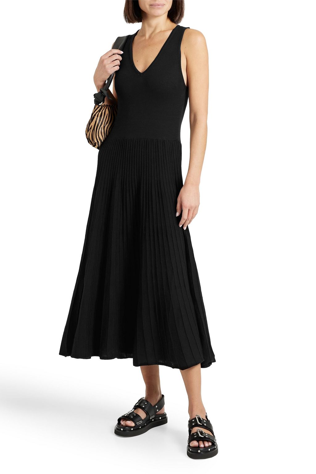 COTTON BY AUTUMN CASHMERE فستان متوسط الطول مصنوع من القطن ومزين بكسرات