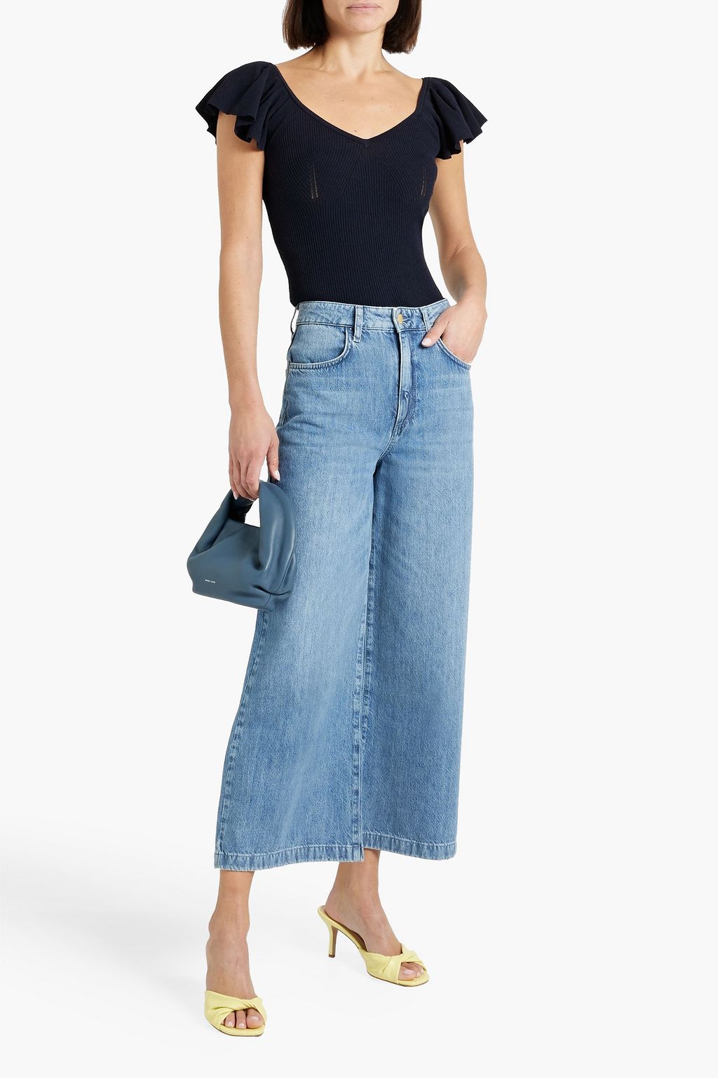 AUTUMN CASHMERE Ruffled ribbed-knit top