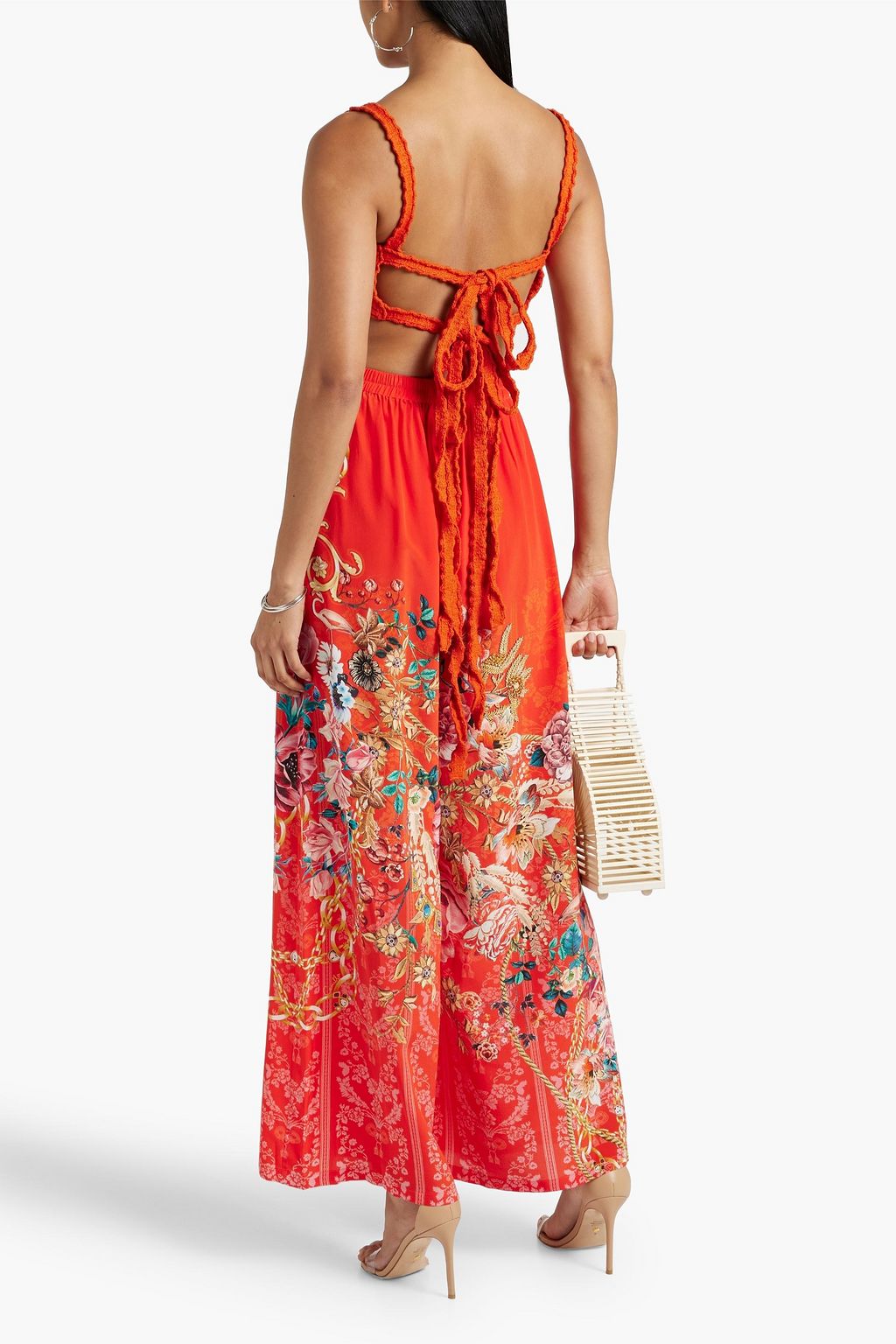 CAMILLA Crystal-embellished printed silk-chiffon wide-leg pants 
