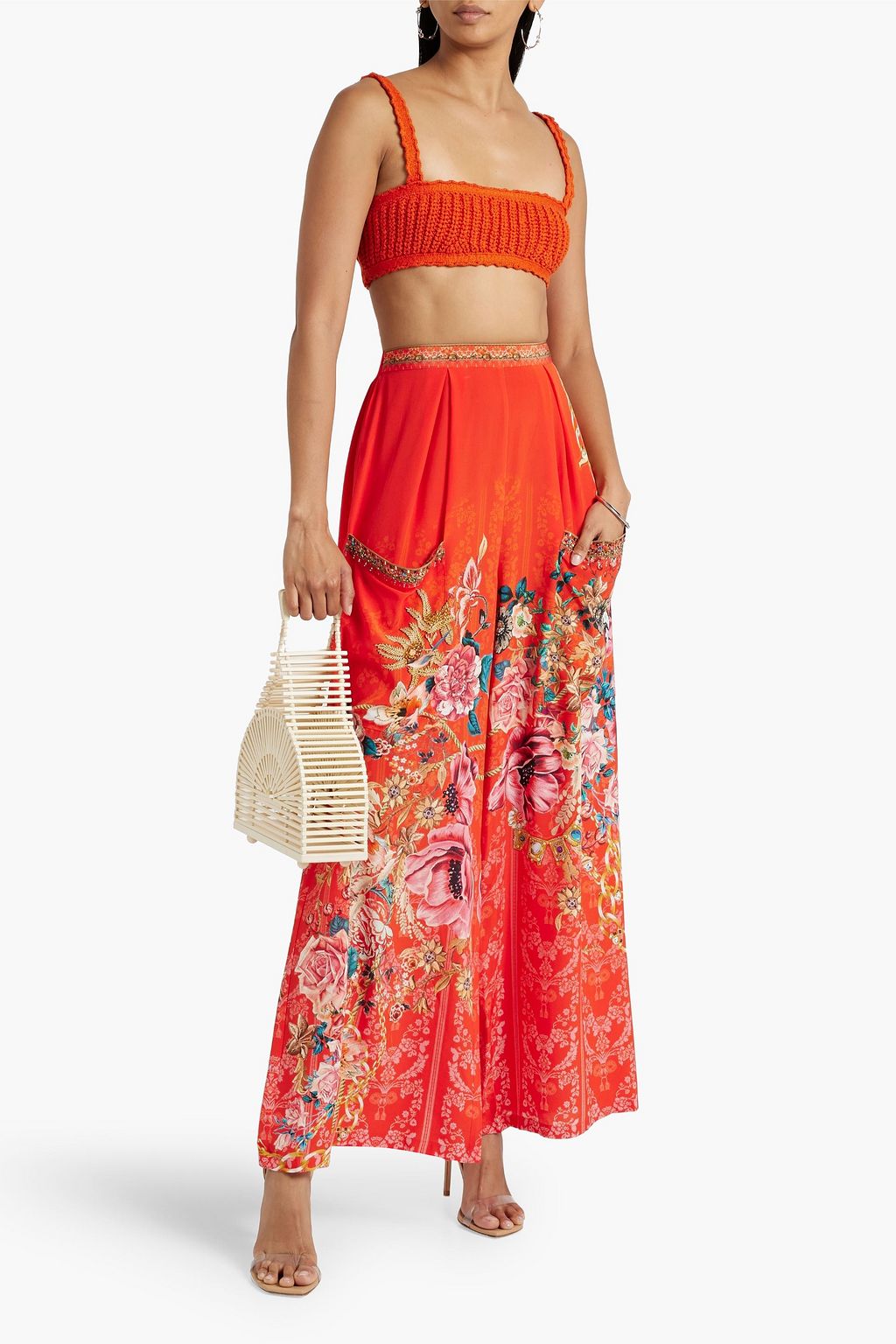 CAMILLA Crystal-embellished printed silk-chiffon wide-leg pants 