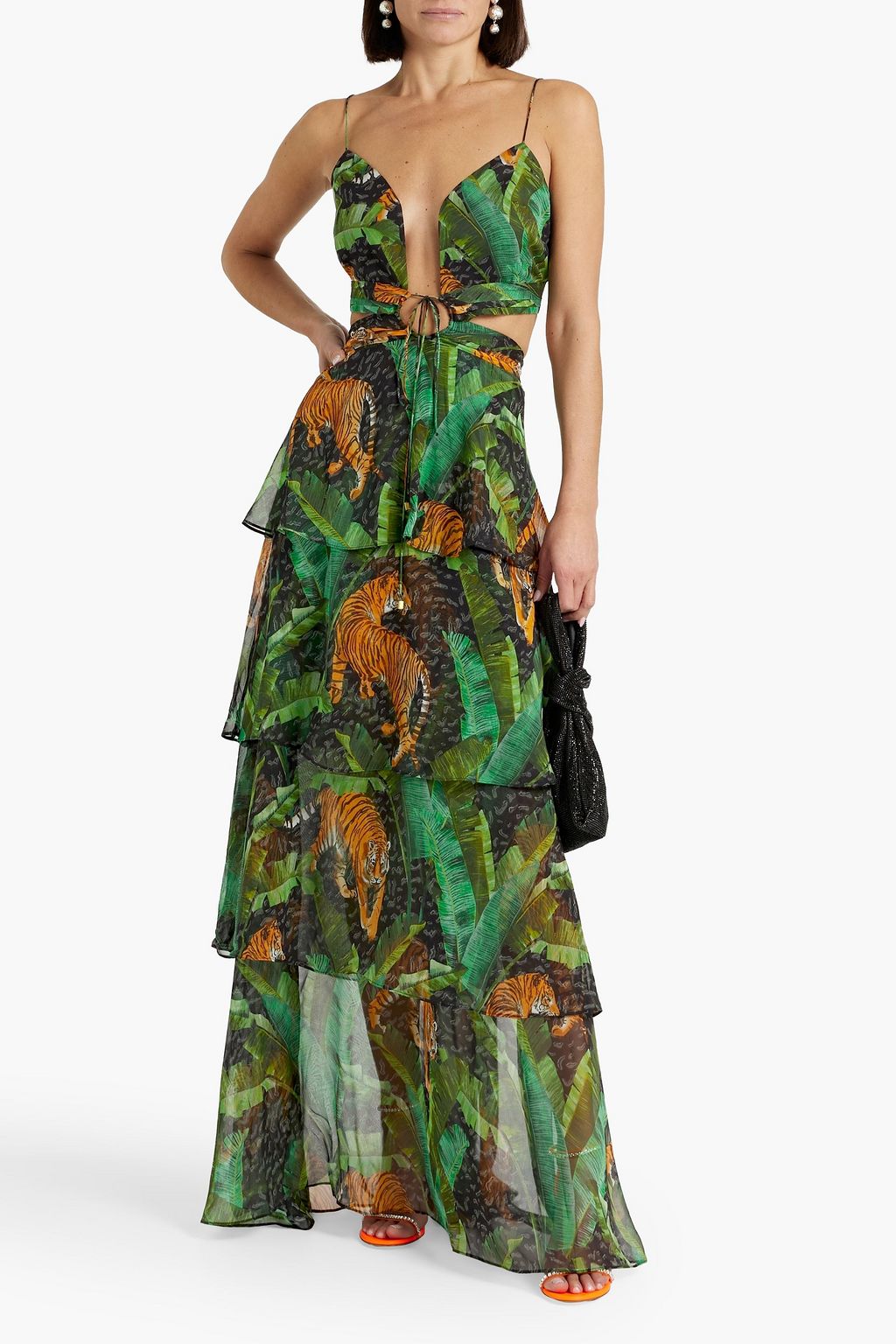 RETROFÊTE Paulina tiered cutout silk-chiffon maxi dress