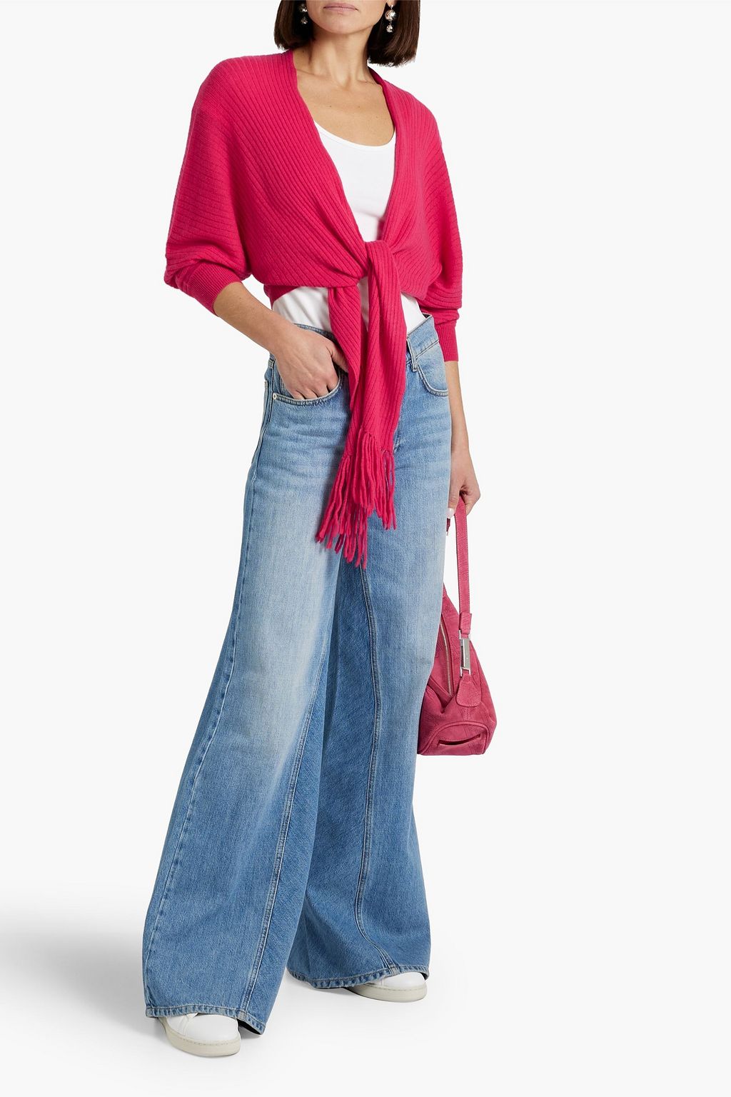 AUTUMN CASHMERE Tie-front ribbed cashmere cardigan