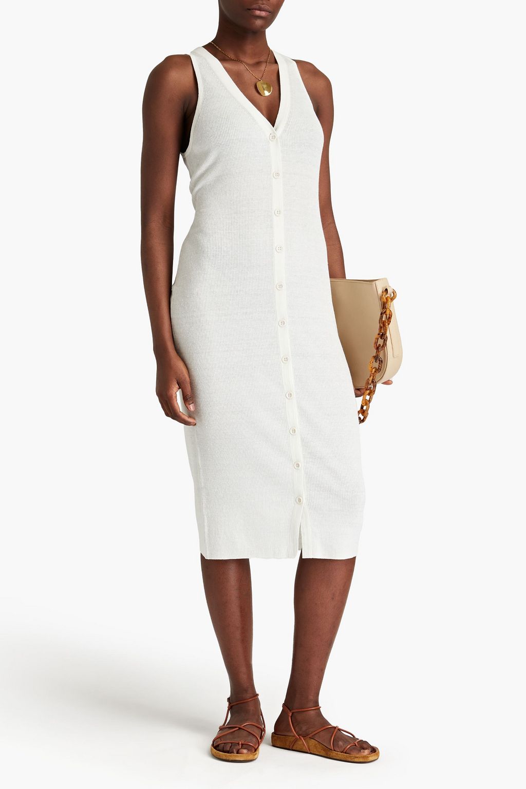 JAMES PERSE Ribbed linen-blend jersey midi dress