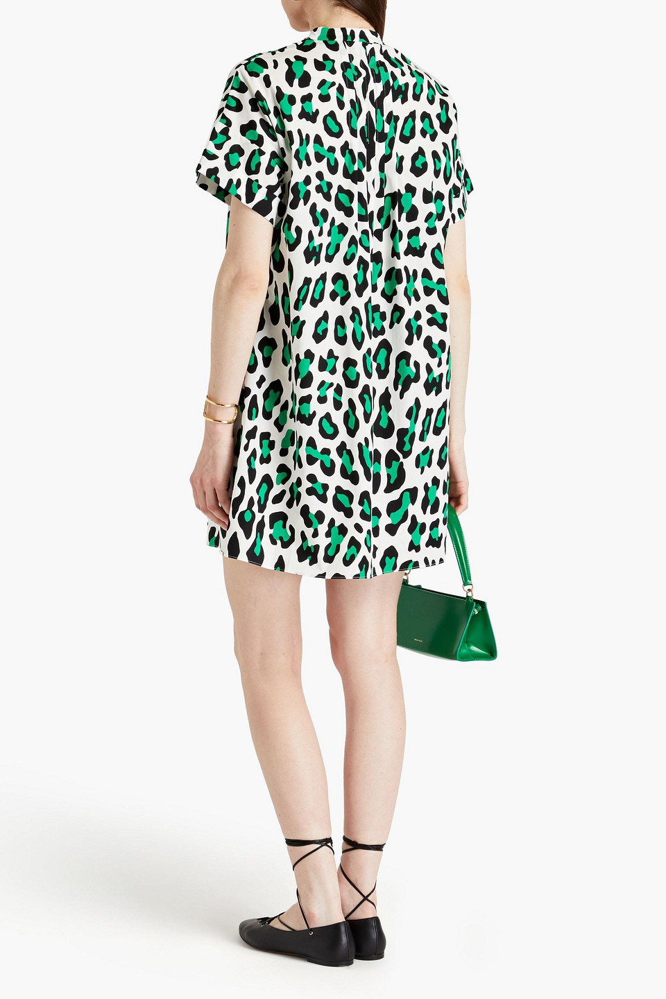 Shop Diane Von Furstenberg Fiona Leopard-print Cotton-blend Poplin Mini Dress In Green