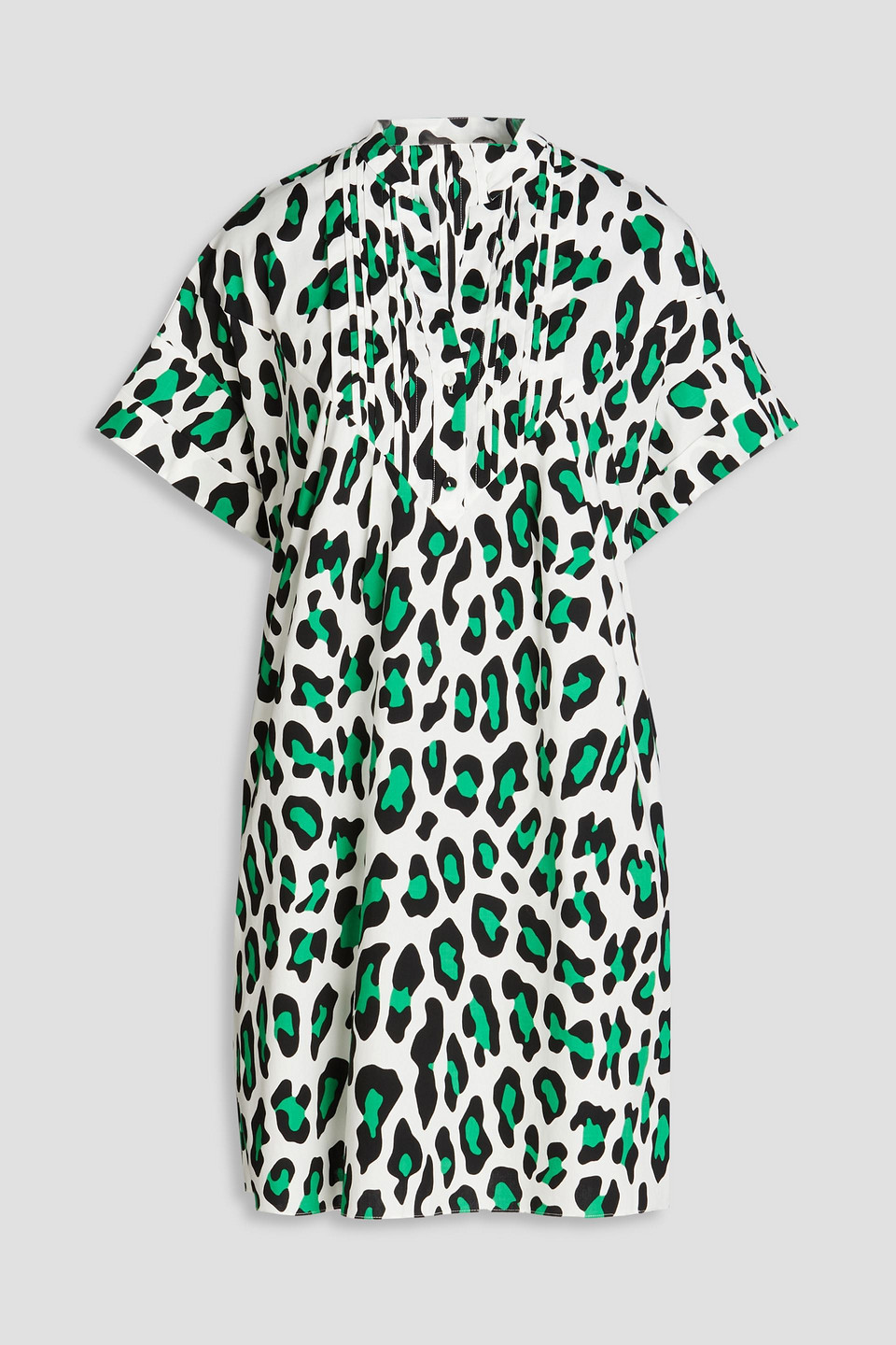 Diane Von Furstenberg Fiona Leopard-print Cotton-blend Poplin Mini Dress In Green