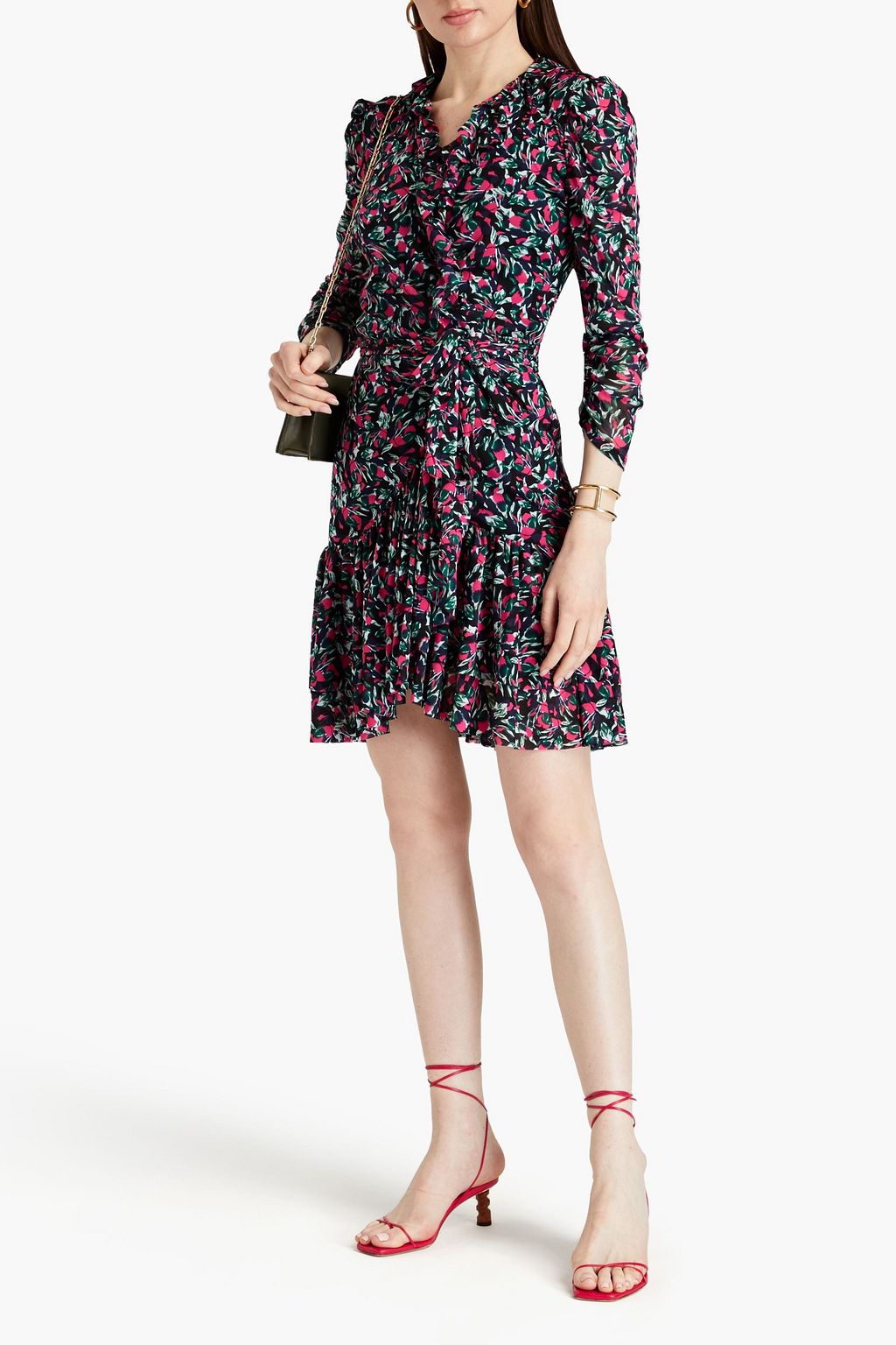 DIANE VON FURSTENBERG Paloma bedrucktes Mini-Wickelkleid aus Stretch-Mesh mit Rüschen
