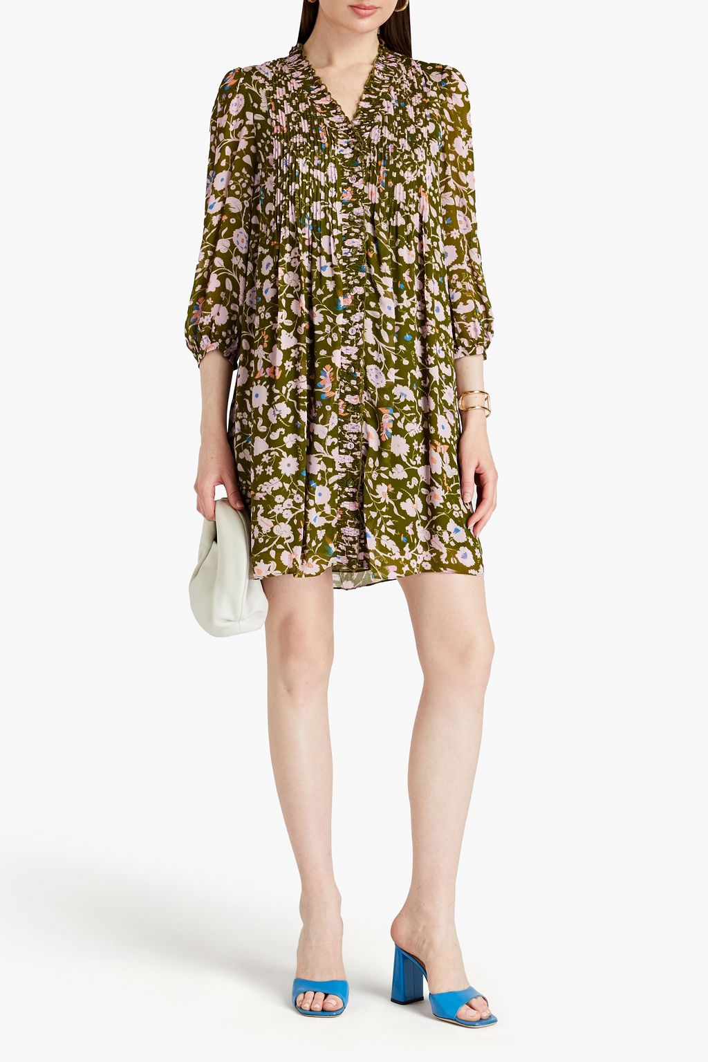 DIANE VON FURSTENBERG Layla Minikleid aus Chiffon mit floralem Print und Biesen