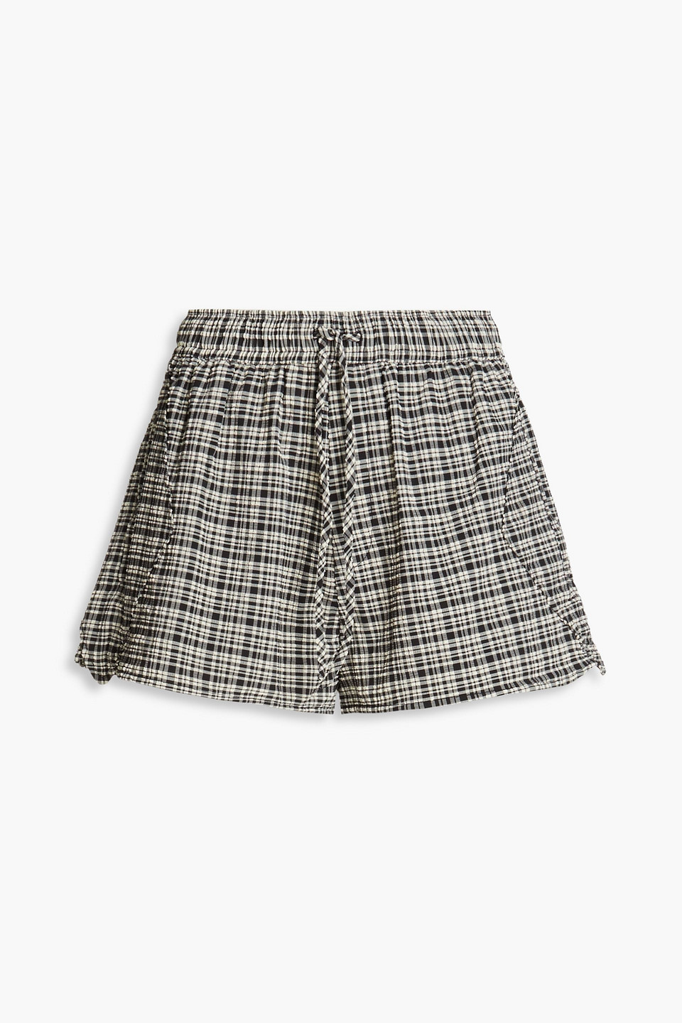 Shop Ganni Checked Seersucker Shorts In Black