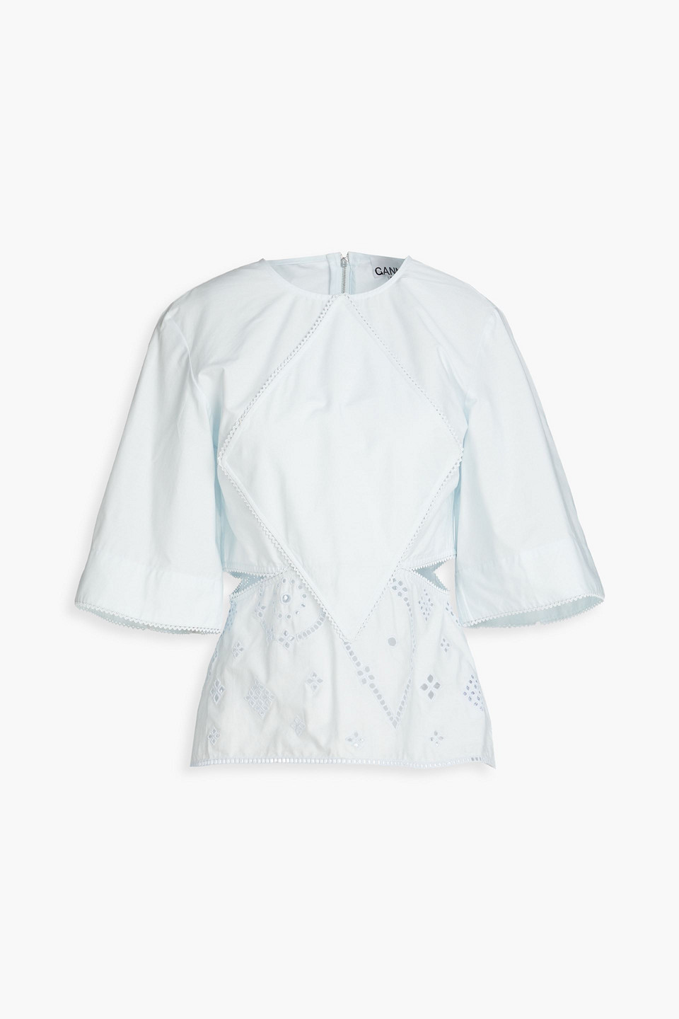 Ganni Broderie Anglaise Cotton Blouse In Sky Blue