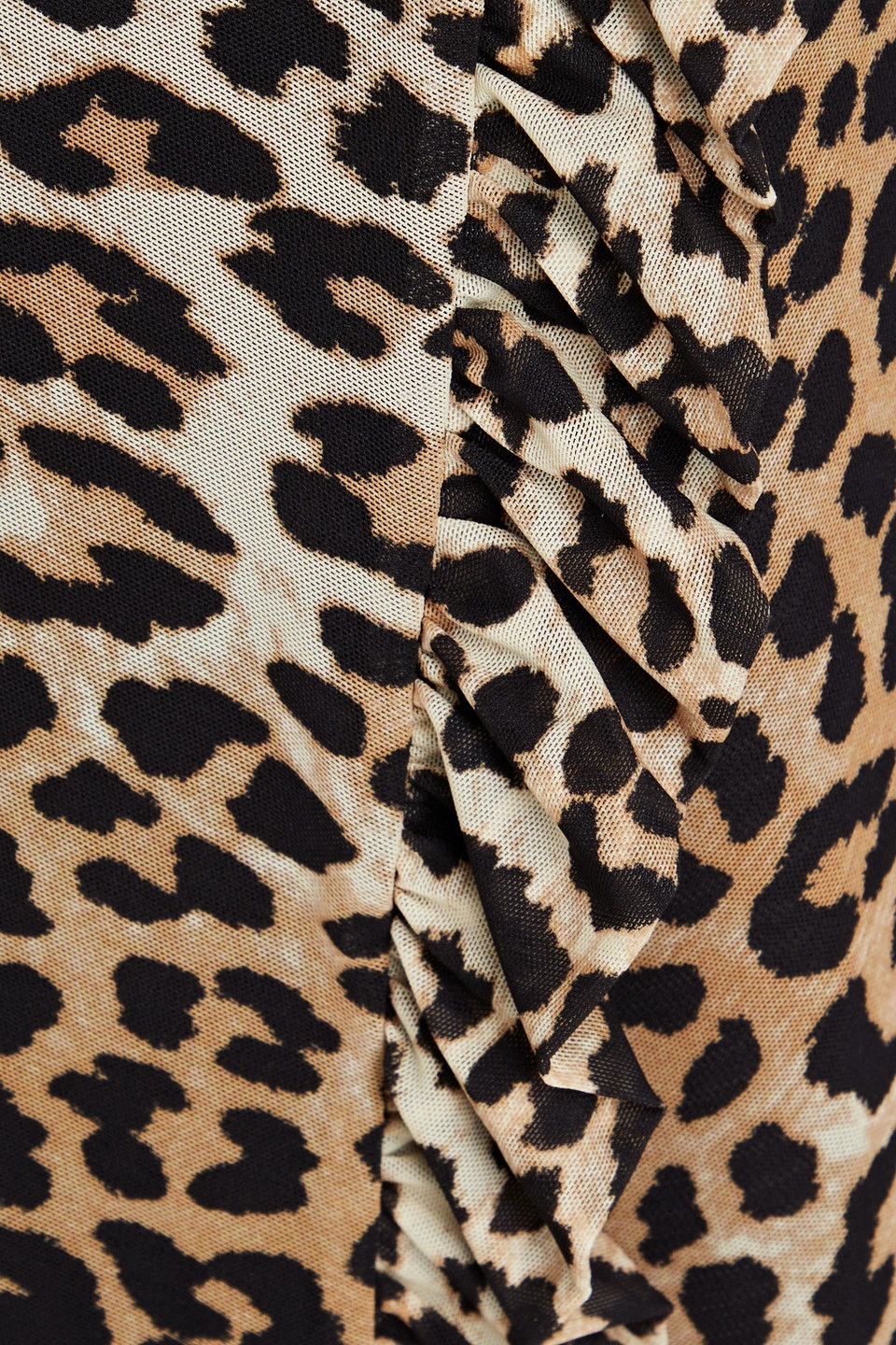 Ganni Ruffled Leopard-print Stretch-mesh Midi Wrap Skirt In Animal Print