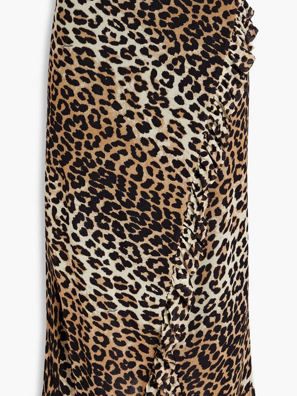 ruffled leopard-print stretch-mesh midi wrap skirt