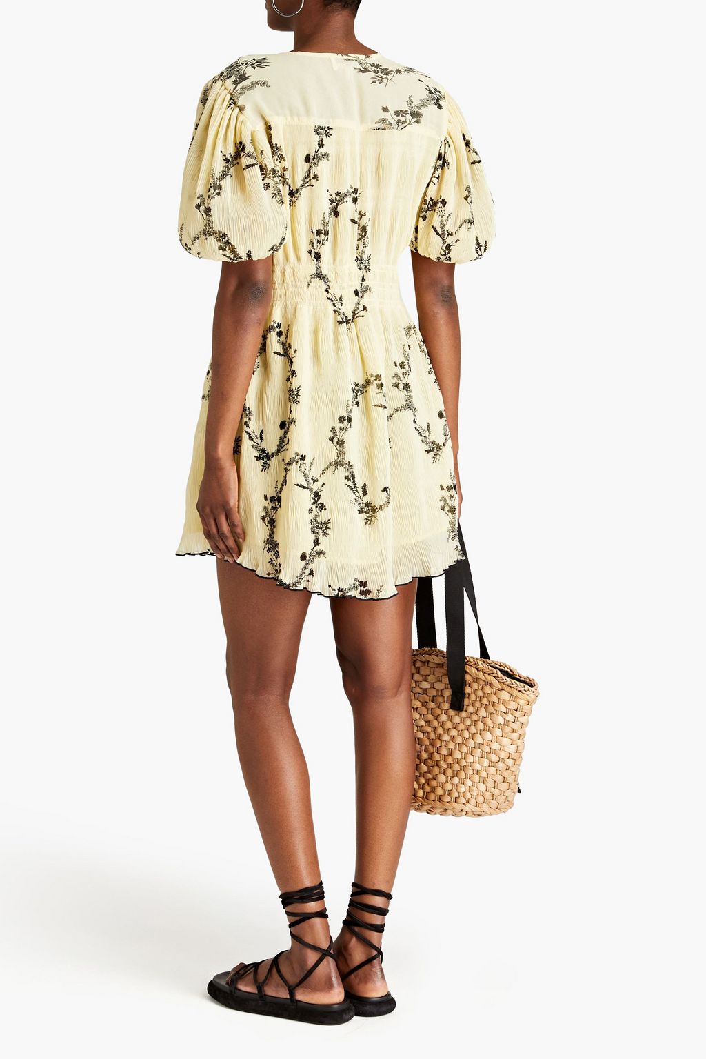GANNI Floral-print plissé-georgette mini dress