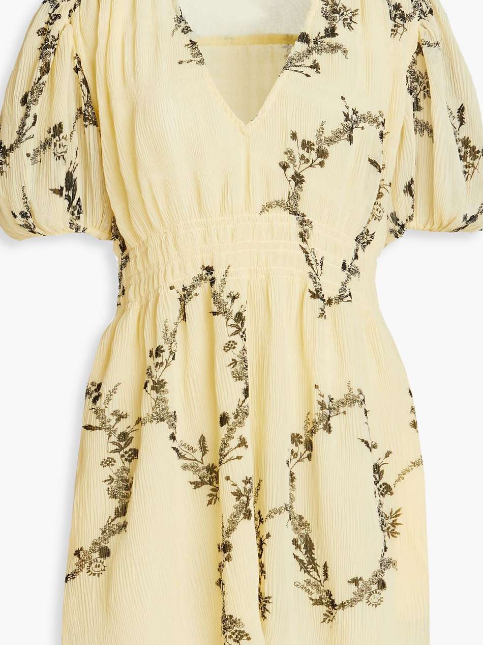 floral-print plissé-georgette mini dress
