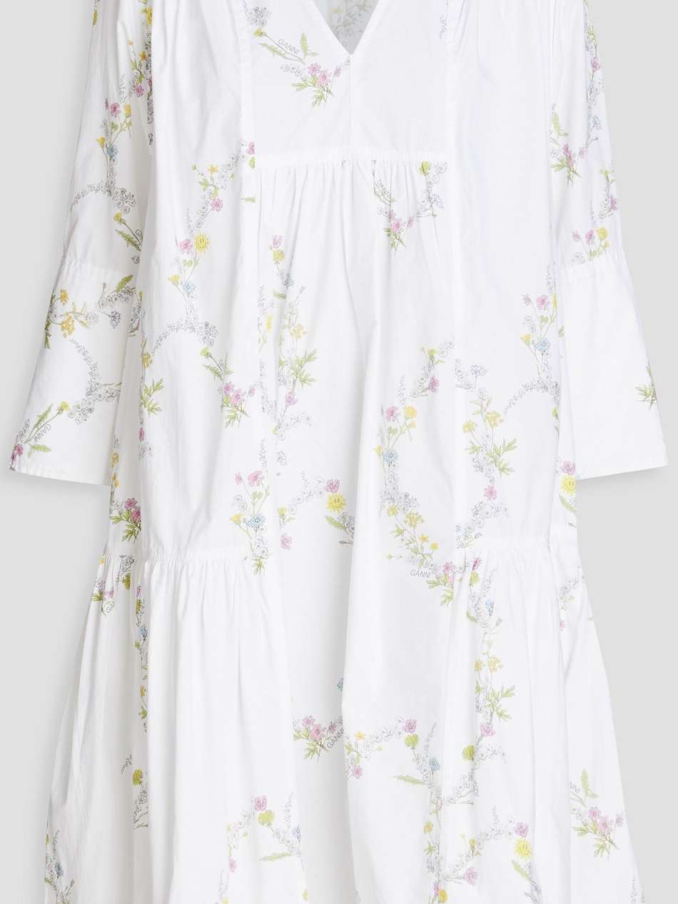 gathered floral-print cotton dress