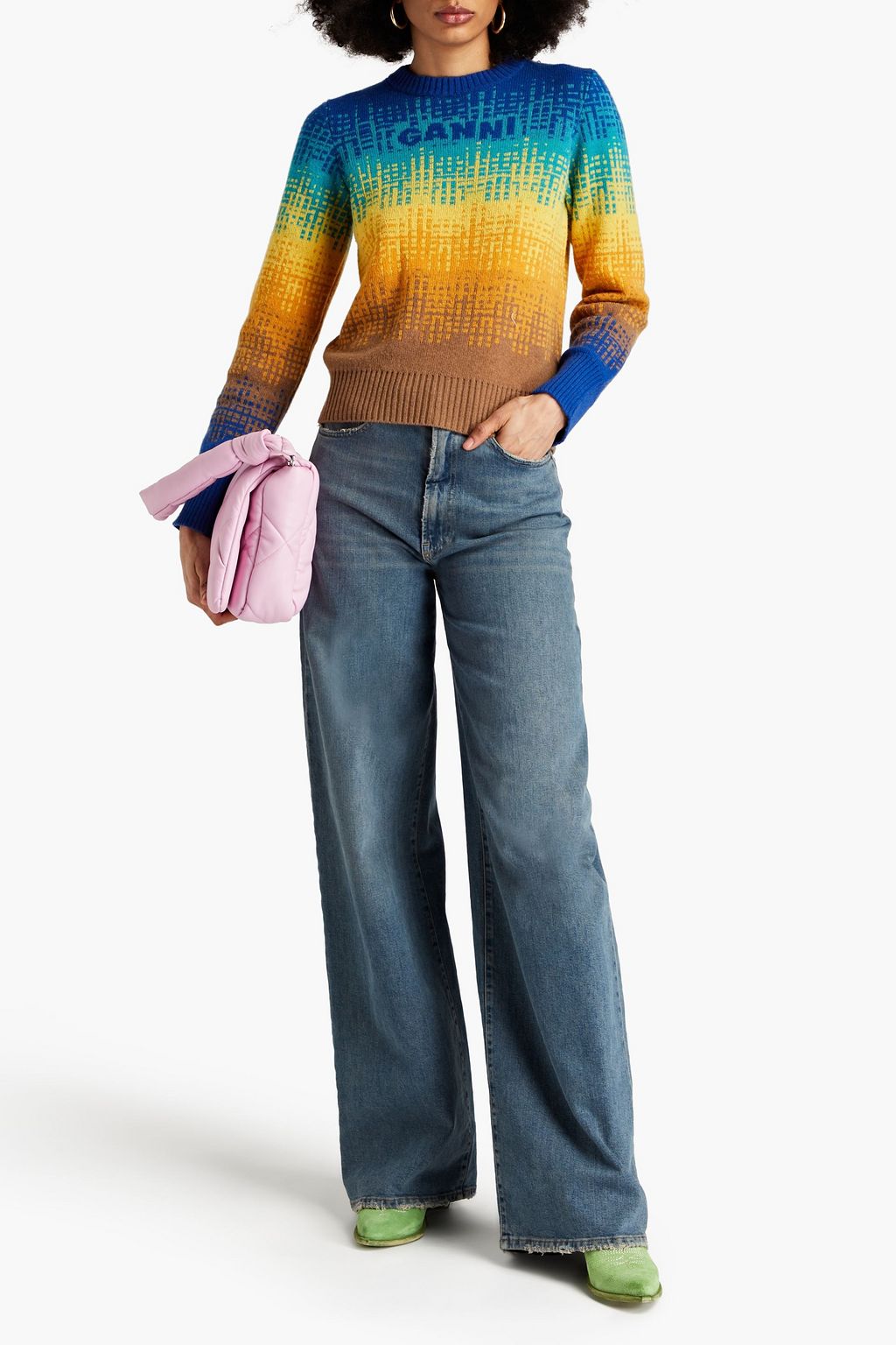 GANNI Jacquard-knit wool-blend sweater