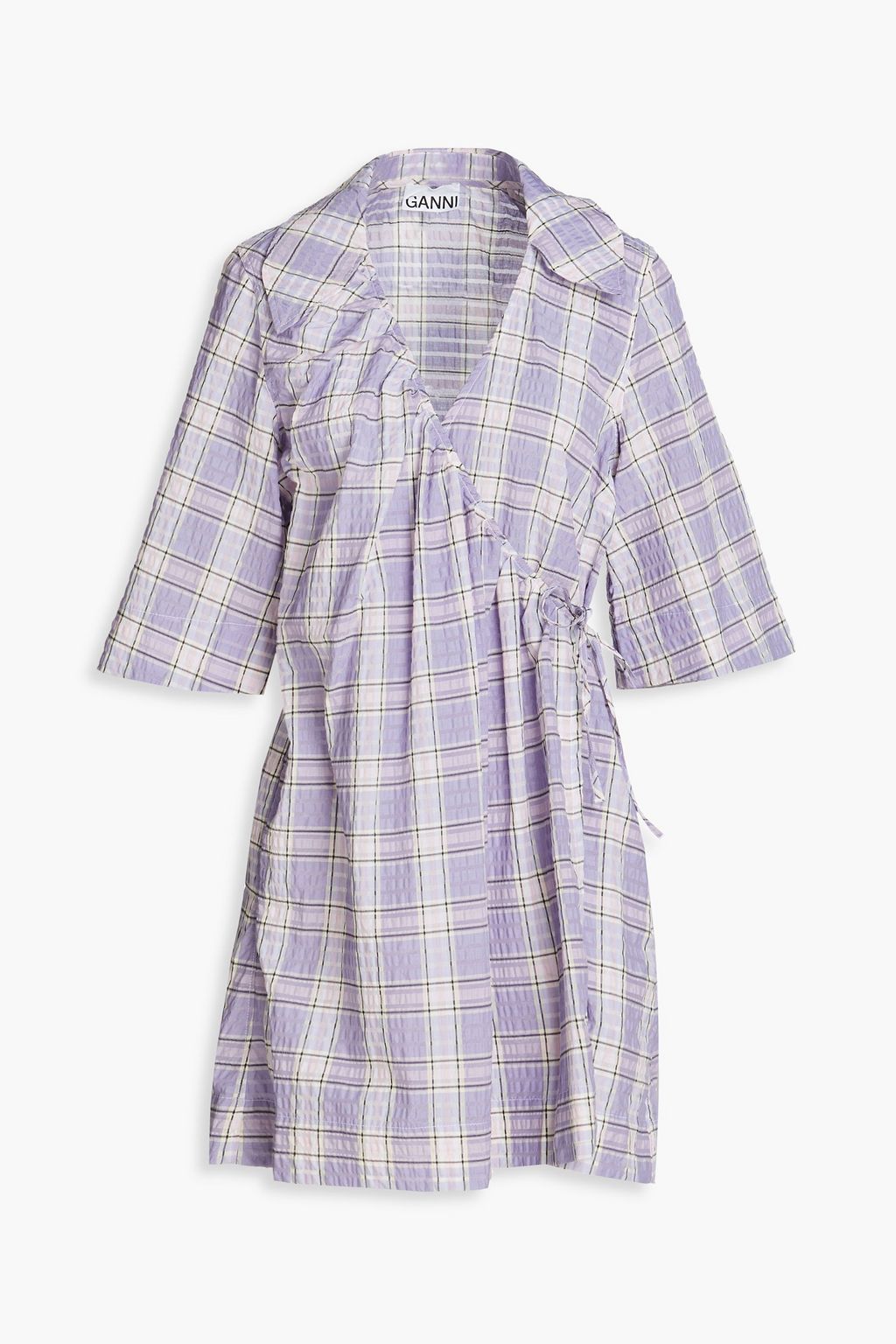 Også flod Anger GANNI Checked cotton-blend seersucker mini wrap dress | Sale up to 70% off  | THE OUTNET