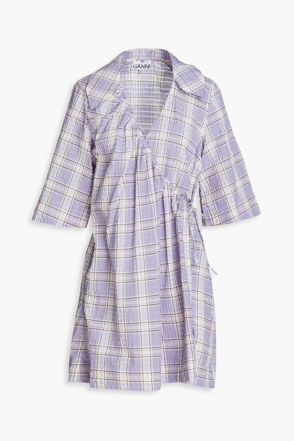 Ganni Purple Seersucker Mini Dress In 276 Check Persian Vi