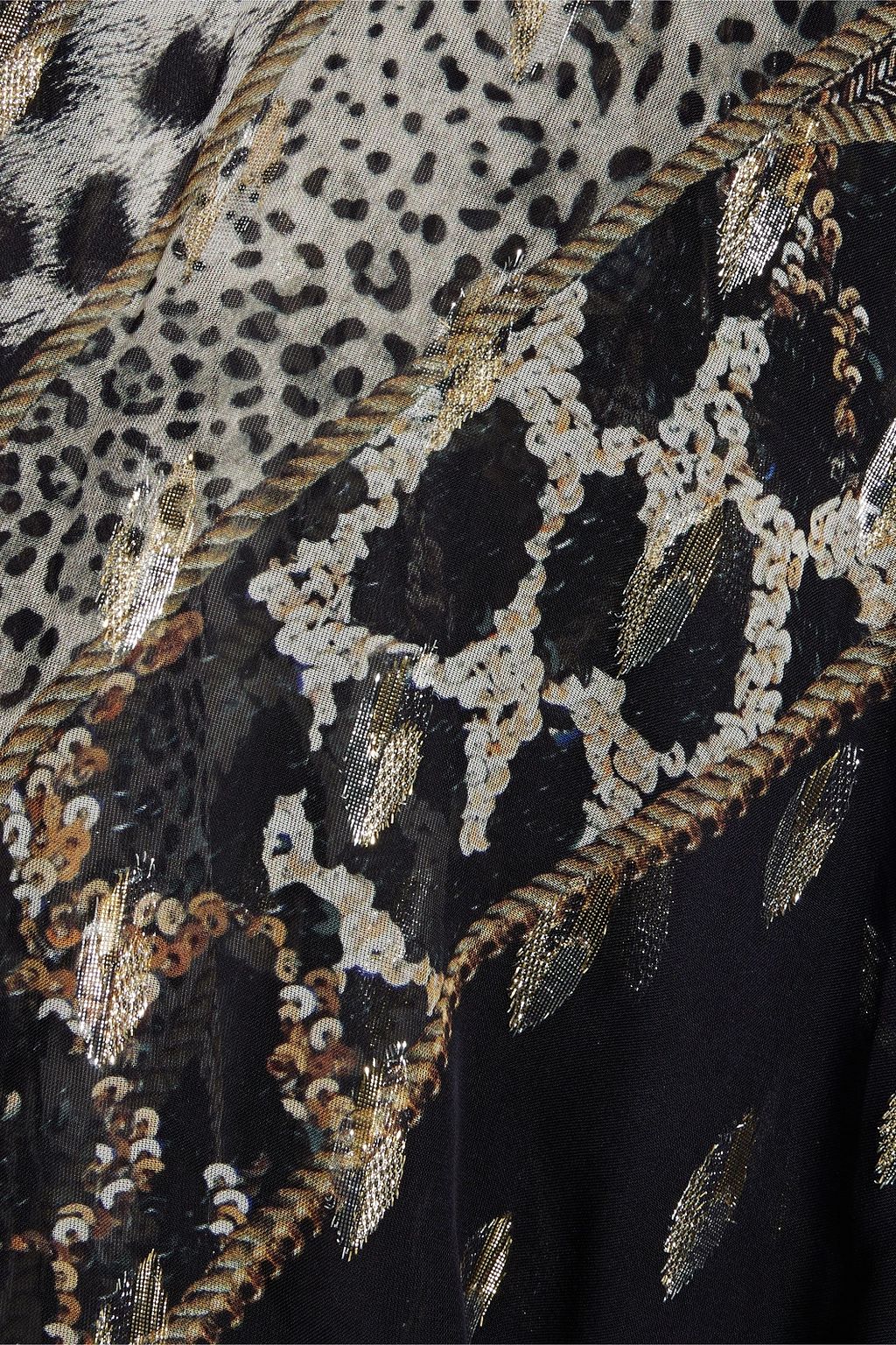 CAMILLA Embellished printed metallic fil coupé kaftan