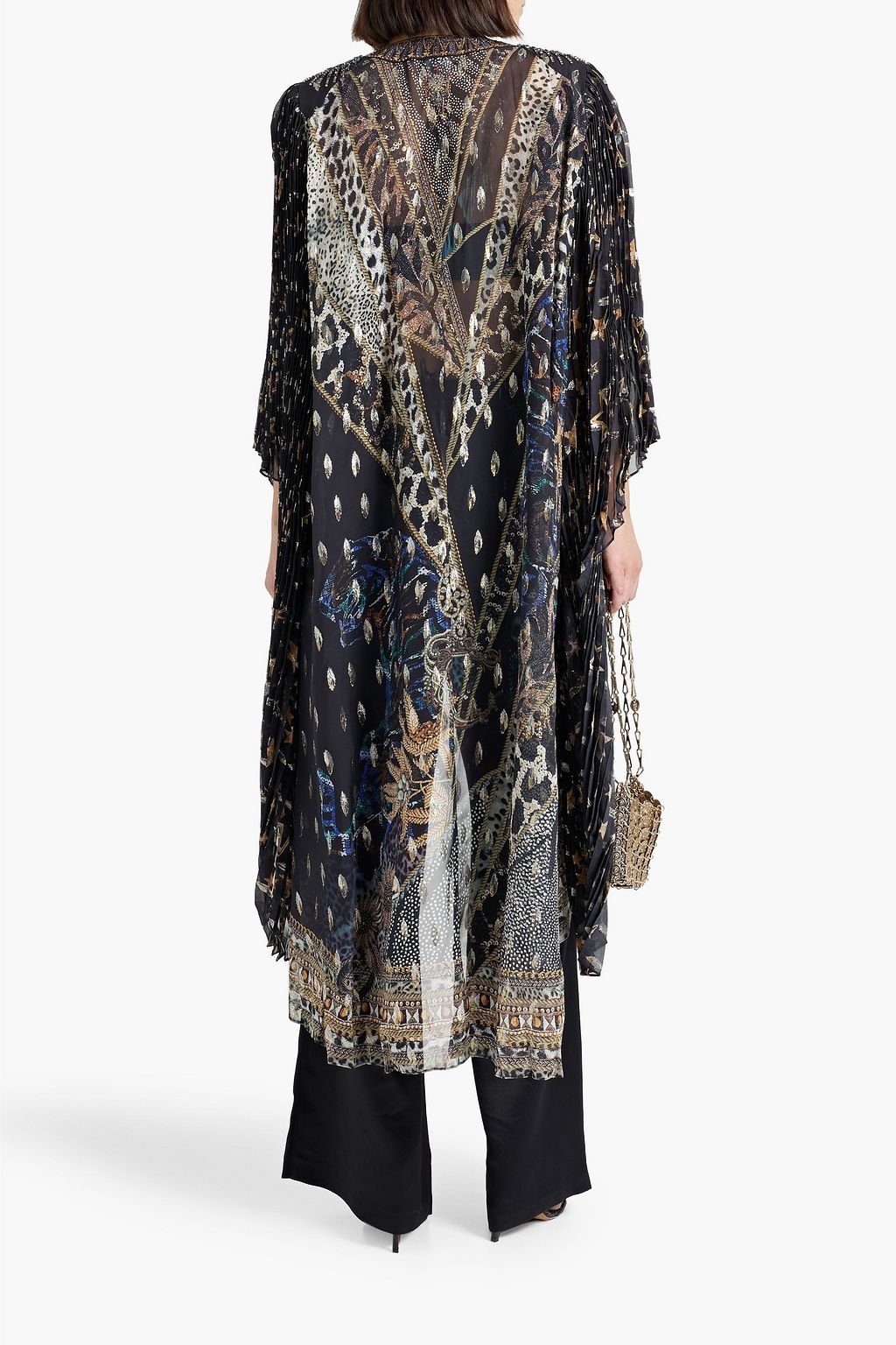 CAMILLA Embellished printed metallic fil coupé kaftan