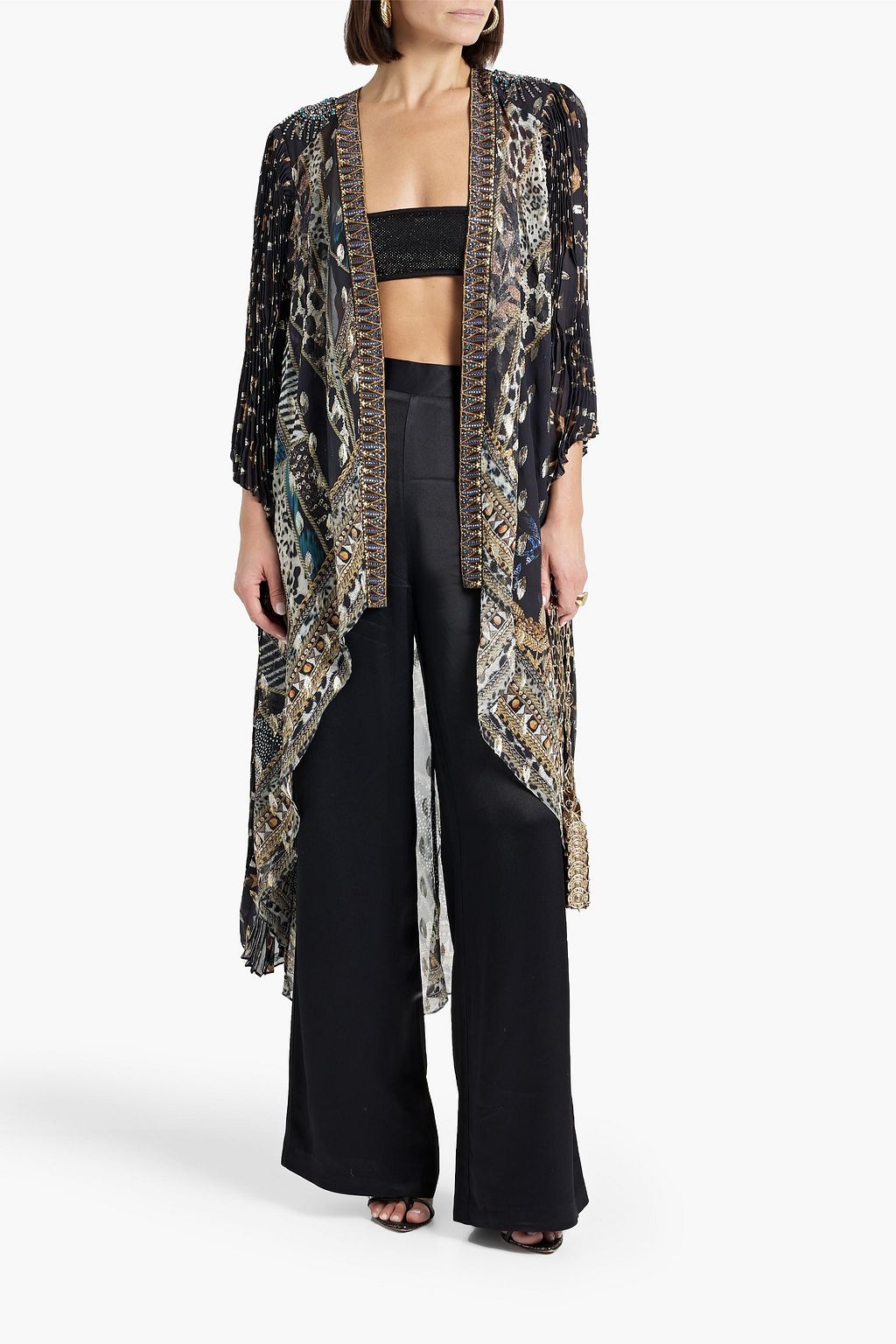 CAMILLA Embellished printed metallic fil coupé kaftan