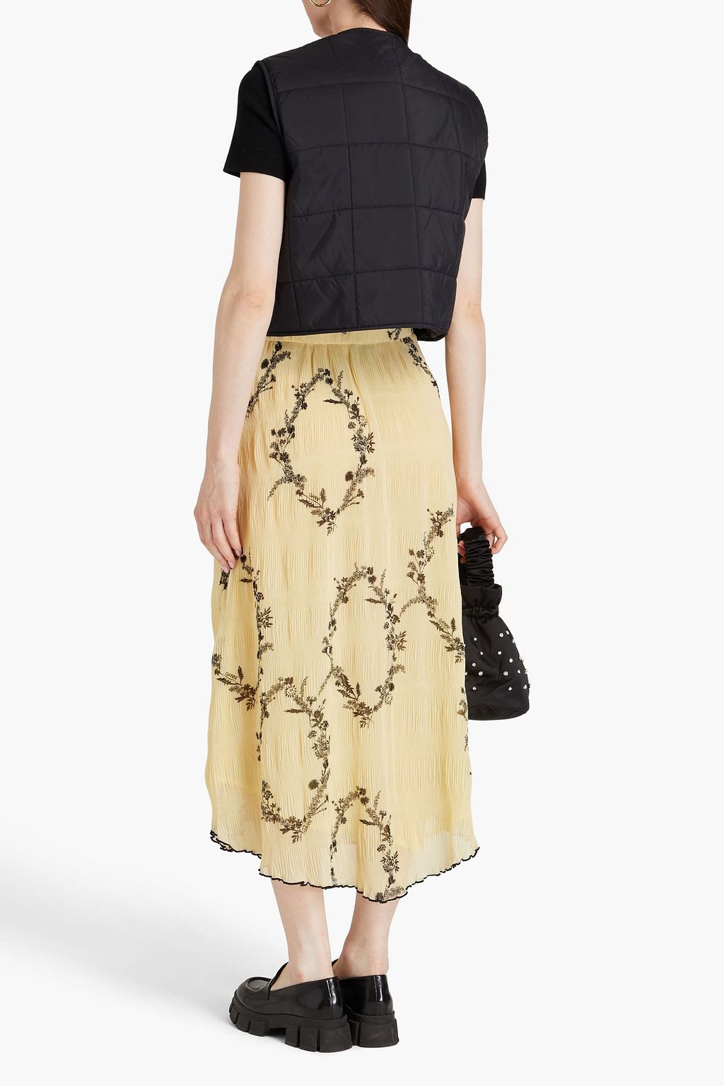 GANNI Floral-print crepon midi skirt