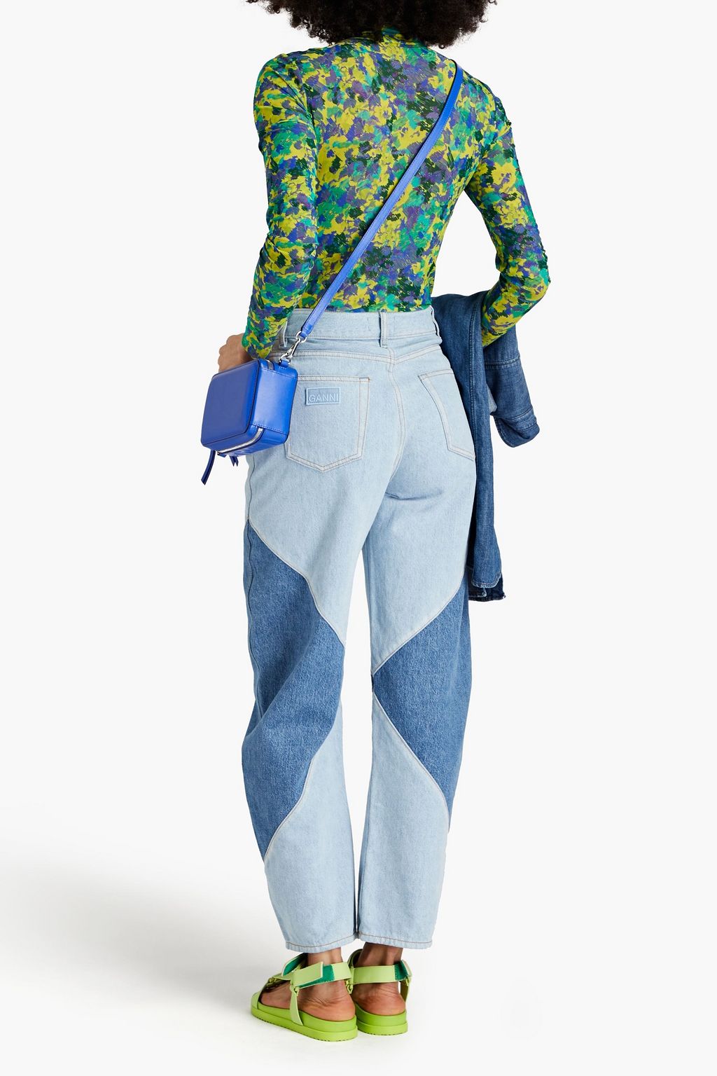 GANNI Two-tone high-rise tapered jeans