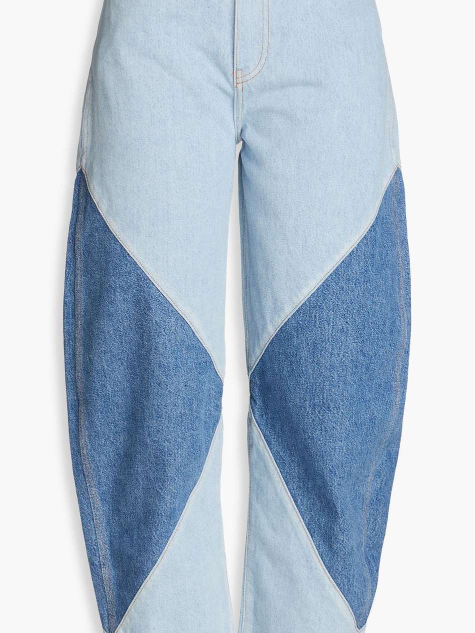 two-tone high-rise tapered jeans