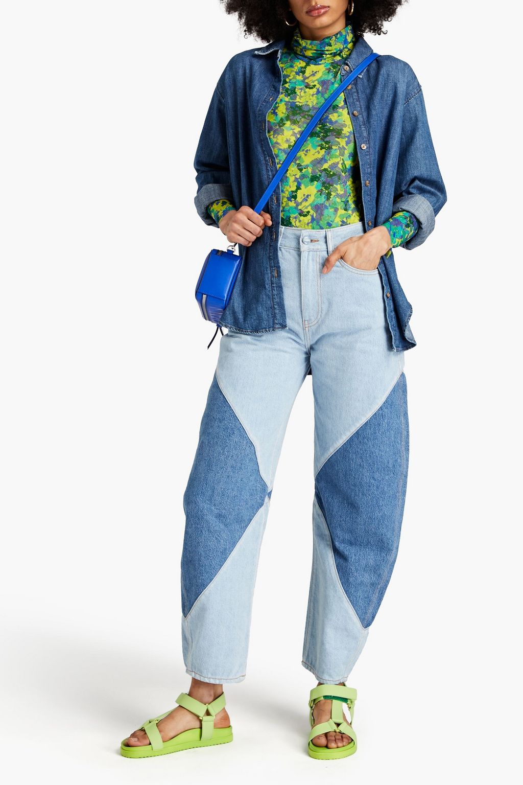 GANNI Two-tone high-rise tapered jeans