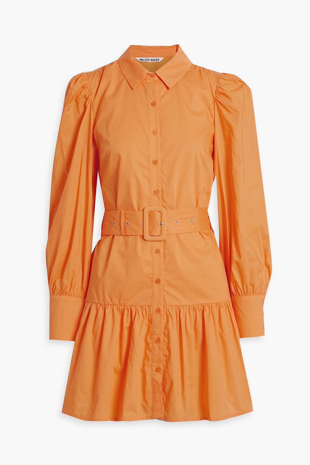 WALTER BAKER Tara belted gathered cotton-poplin mini shirt dress | THE ...