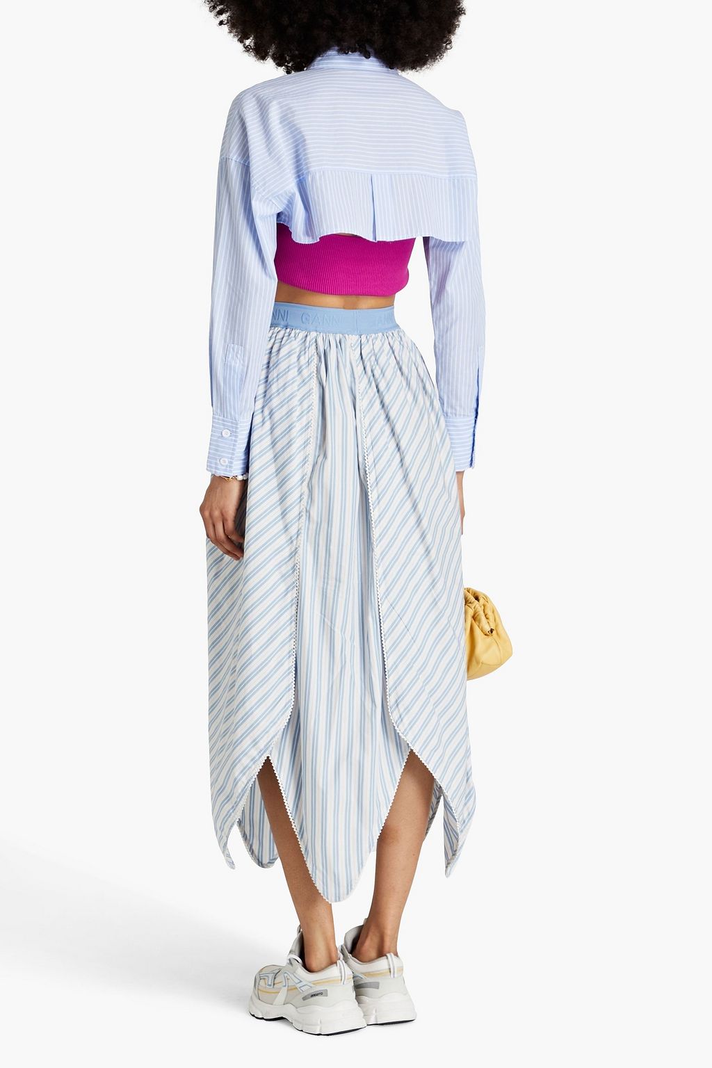 GANNI Striped cotton midi skirt