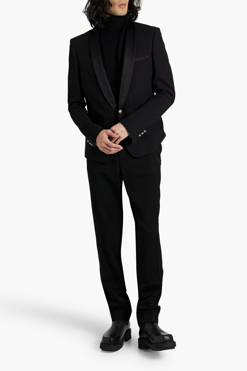BALMAIN Satin-trimmed cotton-crepe blazer