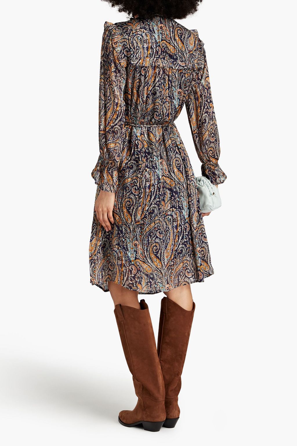 ANTIK BATIK Belted paisley-print chiffon midi shirt dress