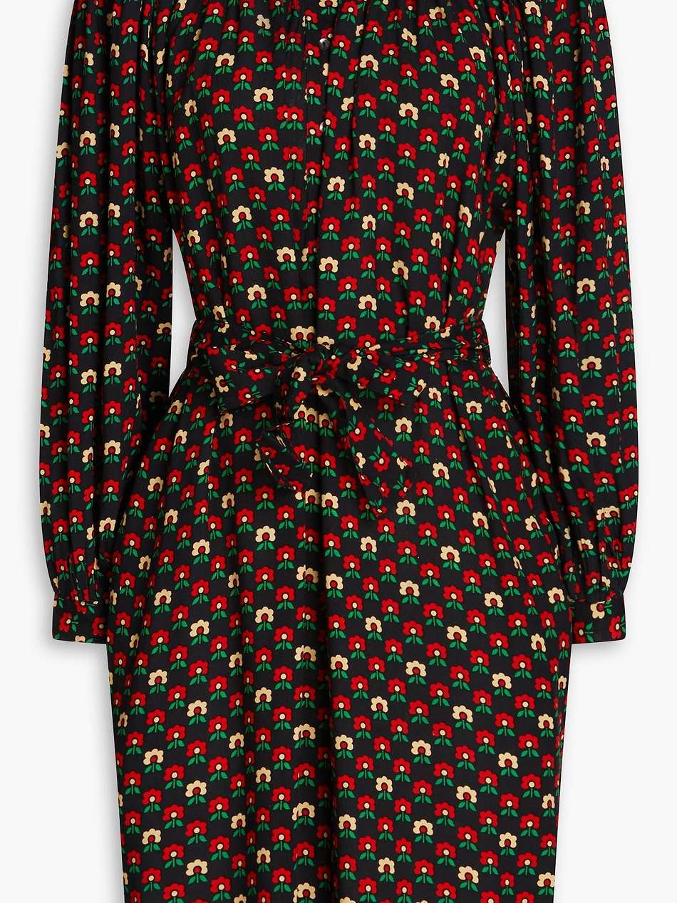 belted floral-print woven mini shirt dress