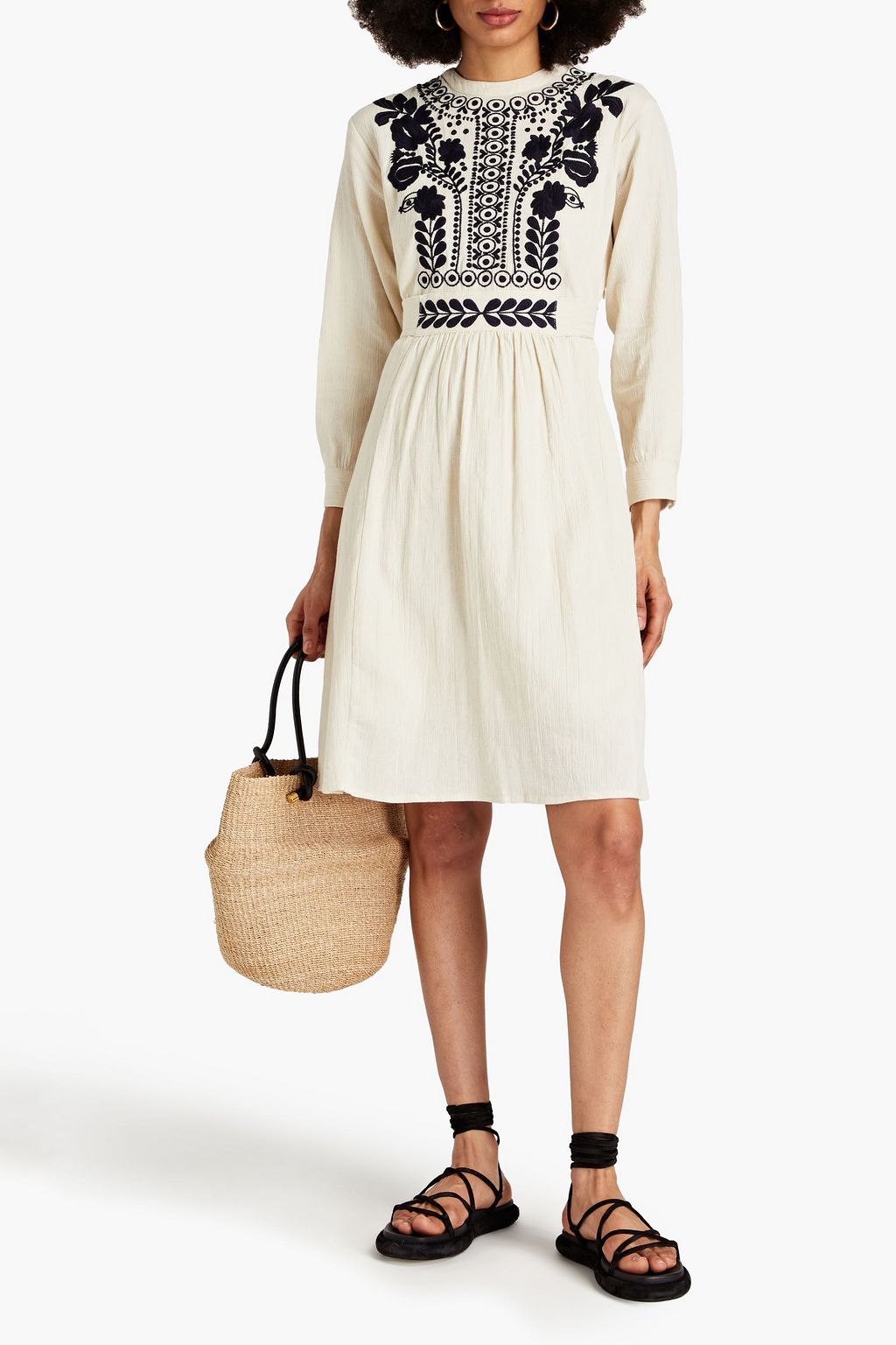 ANTIK BATIK Embroidered cotton-gauze dress