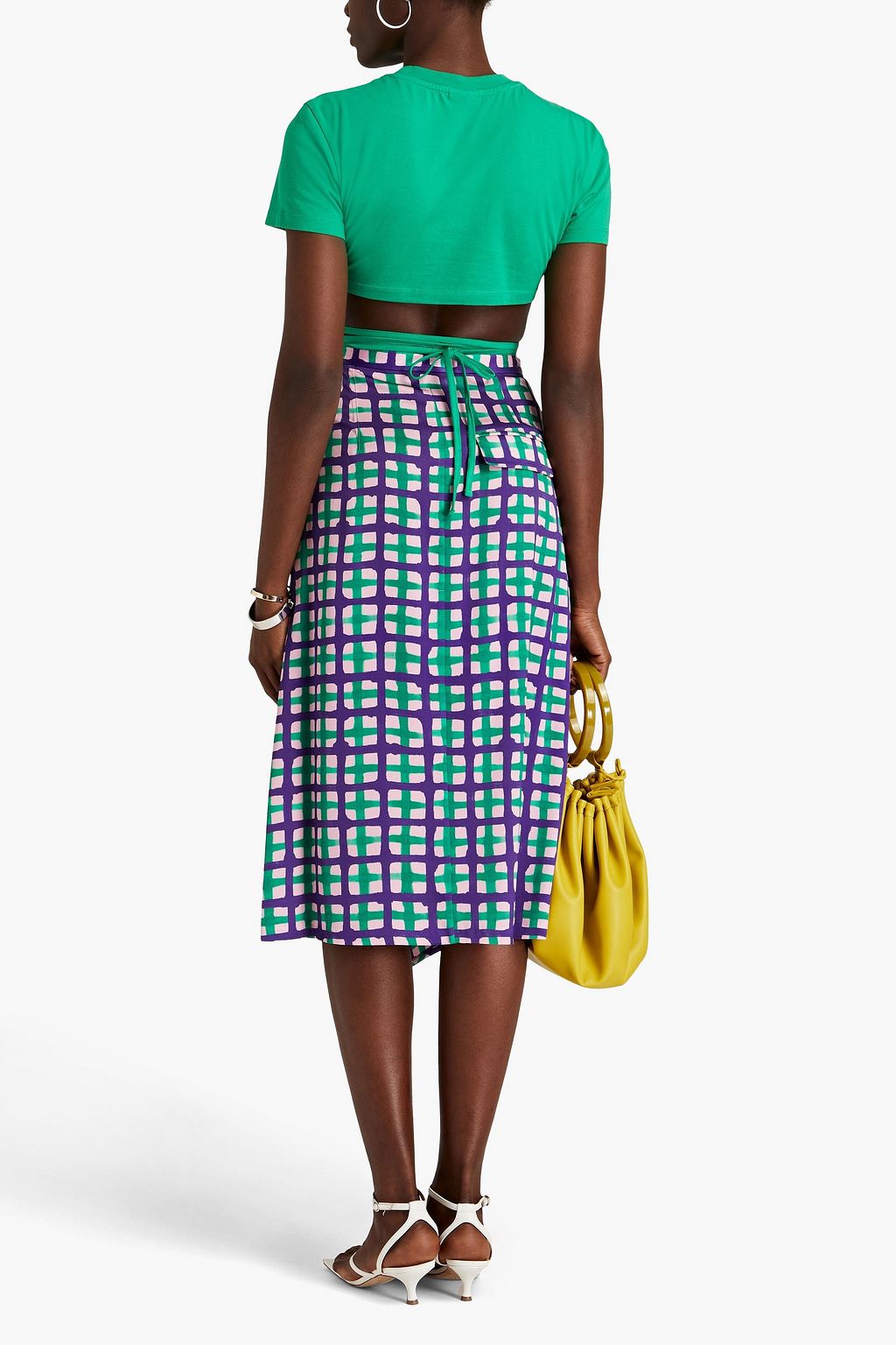 3.1 PHILLIP LIM تنورة متوسطة الطول من الكريب بنقشة مربّعات بتصميم ملتف