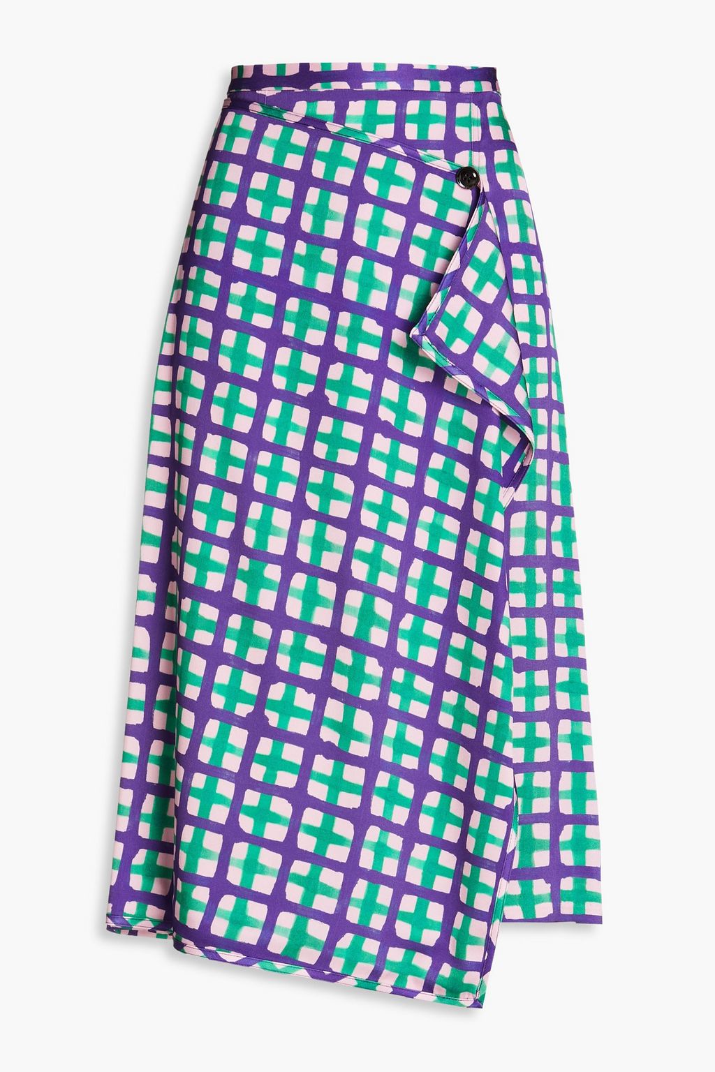 3.1 PHILLIP LIM Wrap effect checked crepe midi skirt THE OUTNET
