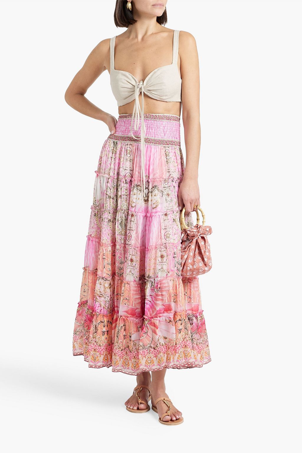 CAMILLA Tiered printed silk-chiffon maxi skirt