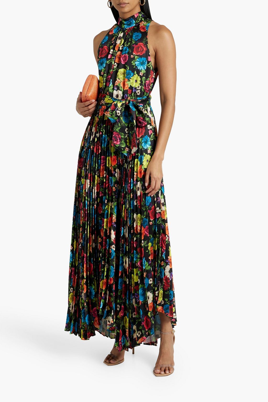 ALICE + OLIVIA Mertie pleated floral-print satin maxi dress