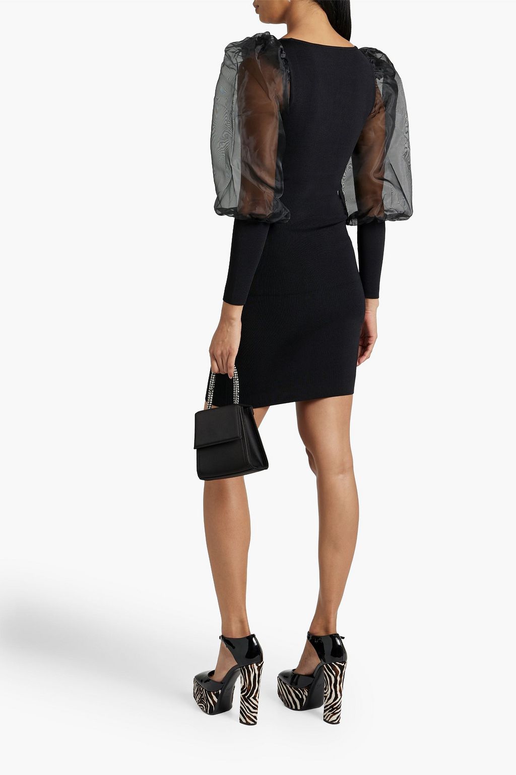 ALICE + OLIVIA Abella organza-paneled ribbed-knit mini dress