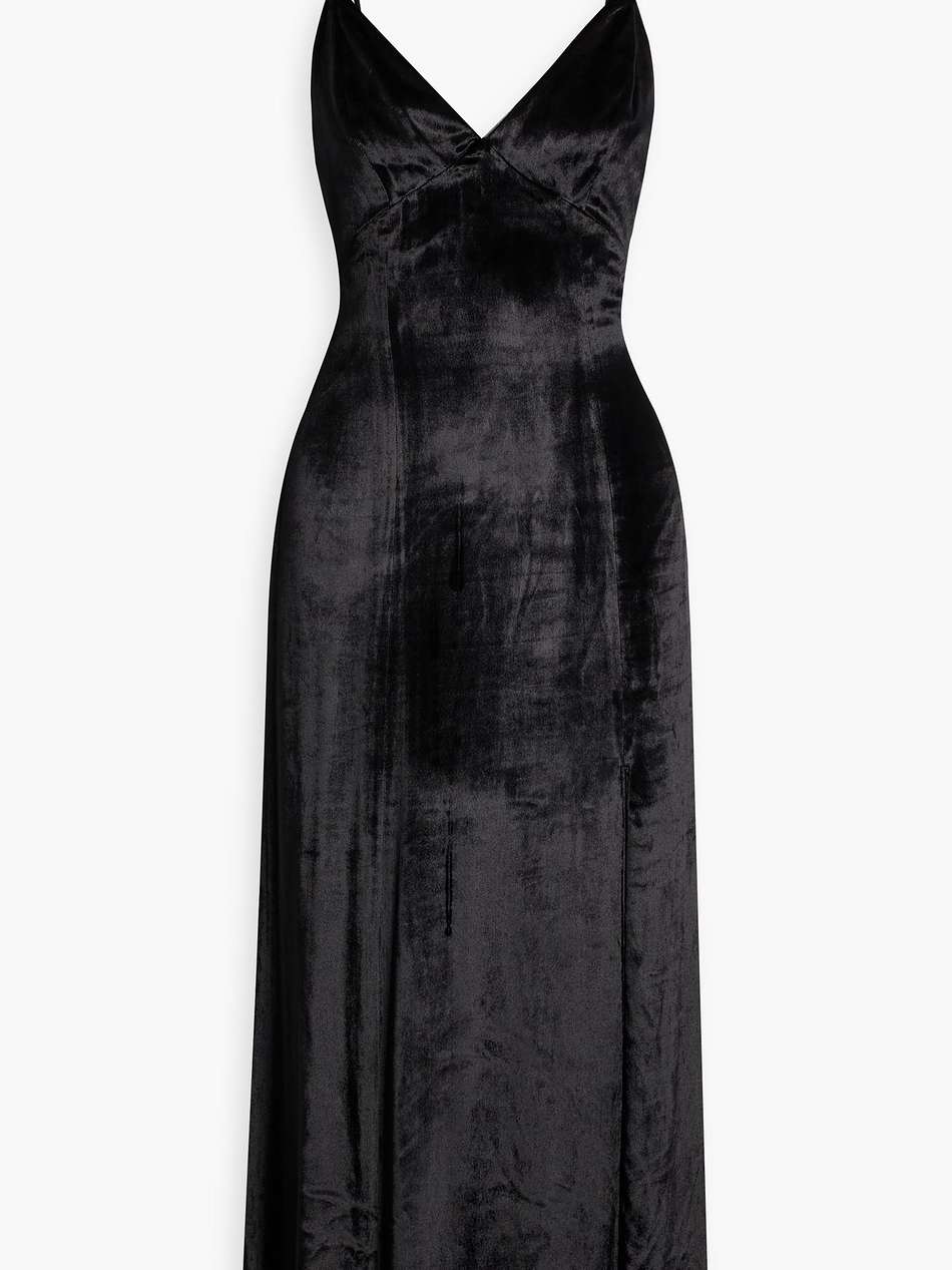 julietta crushed-velvet midi dress