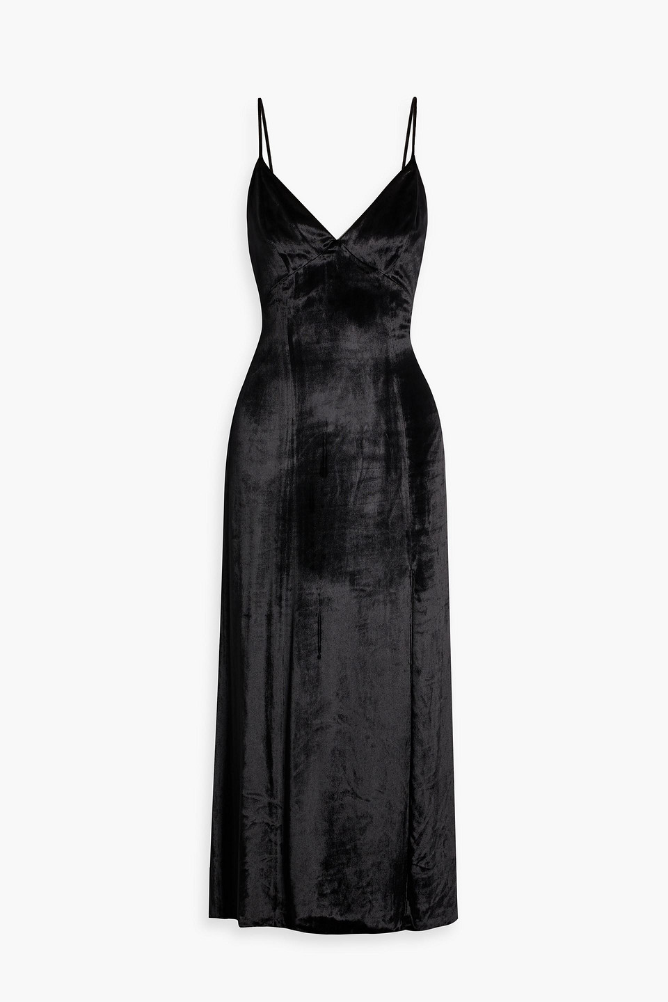 Shop Alice And Olivia Julietta Crushed-velvet Midi Dress In Black