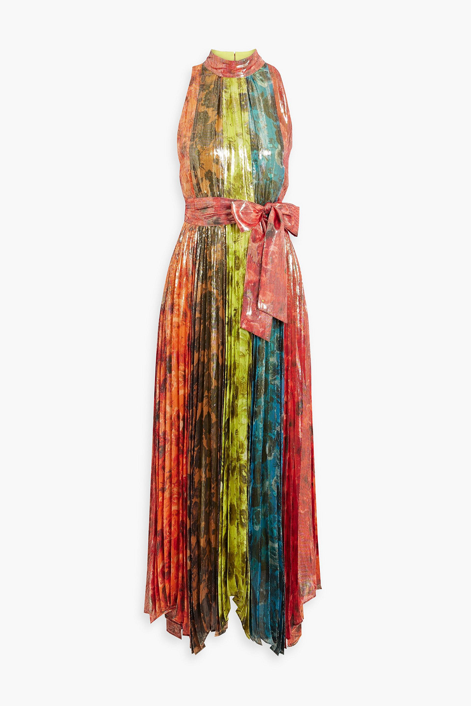 ALICE AND OLIVIA MERTIE PLEATED METALLIC SILK-BLEND MAXI DRESS,3074457345636851131