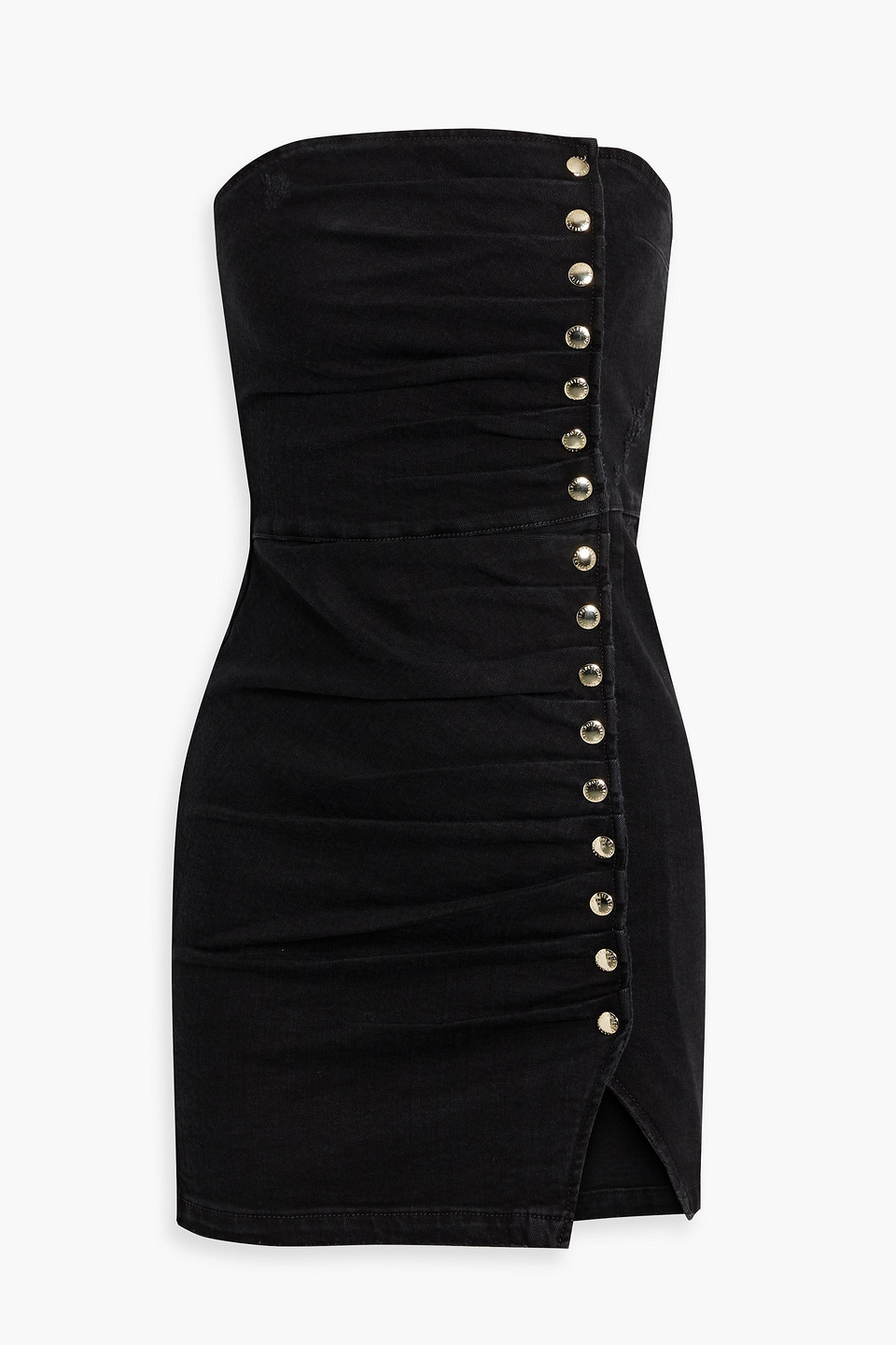 Retroféte Megh Strapless Pleated Denim Mini Dress In Black ModeSens