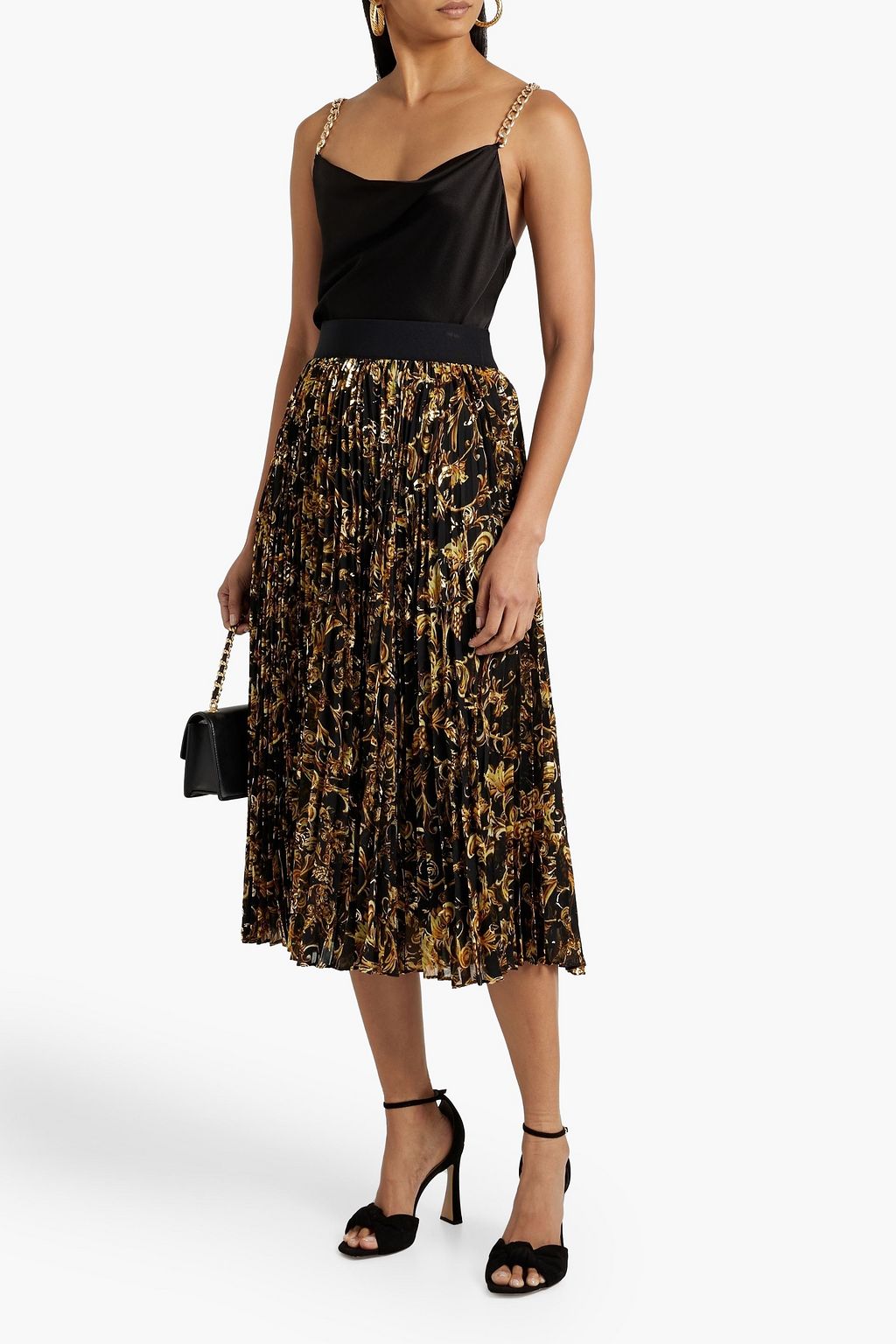 ALICE + OLIVIA シフォン ミディスカート タック&プリント入り