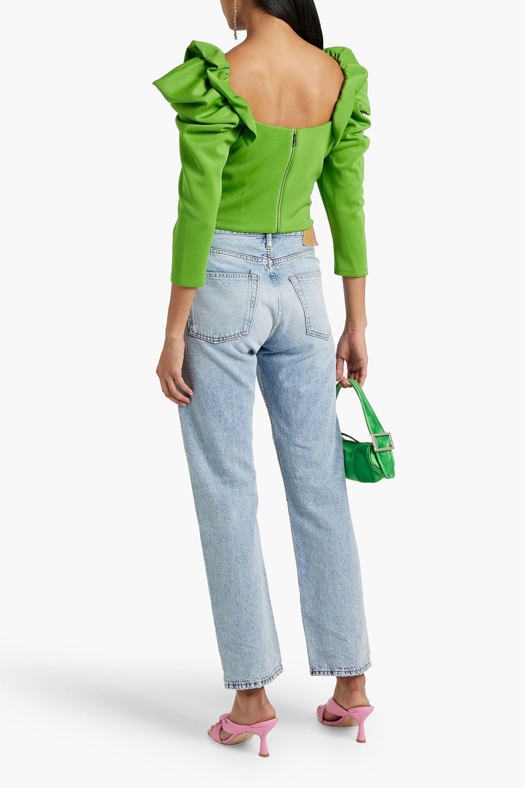 ALICE + OLIVIA Genny cropped gathered stretch-knit top