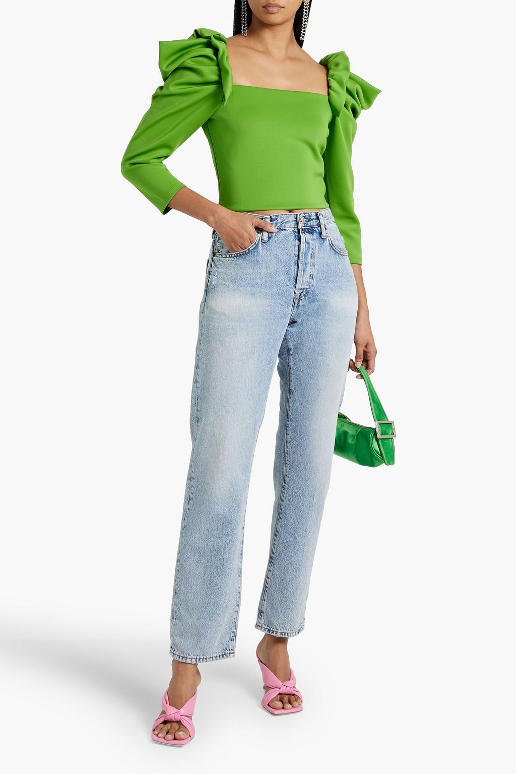ALICE + OLIVIA Genny cropped gathered stretch-knit top