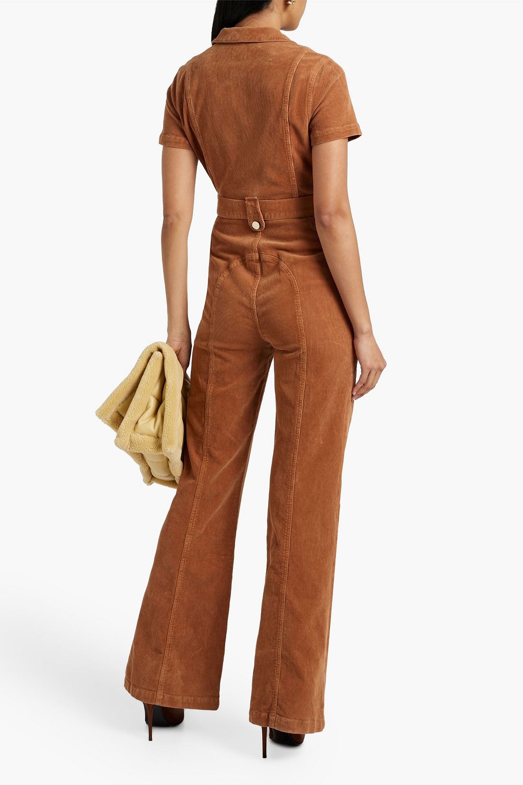 ALICE + OLIVIA JEANS جمبسوت «غورجيس» من قماش كوردوري المصنوع من مزيج القطن بقصة أرجل واسعة مزود بحزام