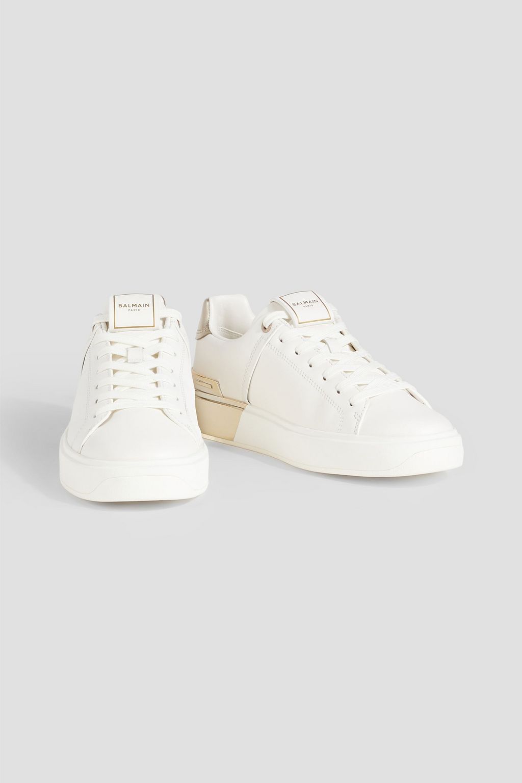 BALMAIN B-Court metallic-trimmed leather sneakers