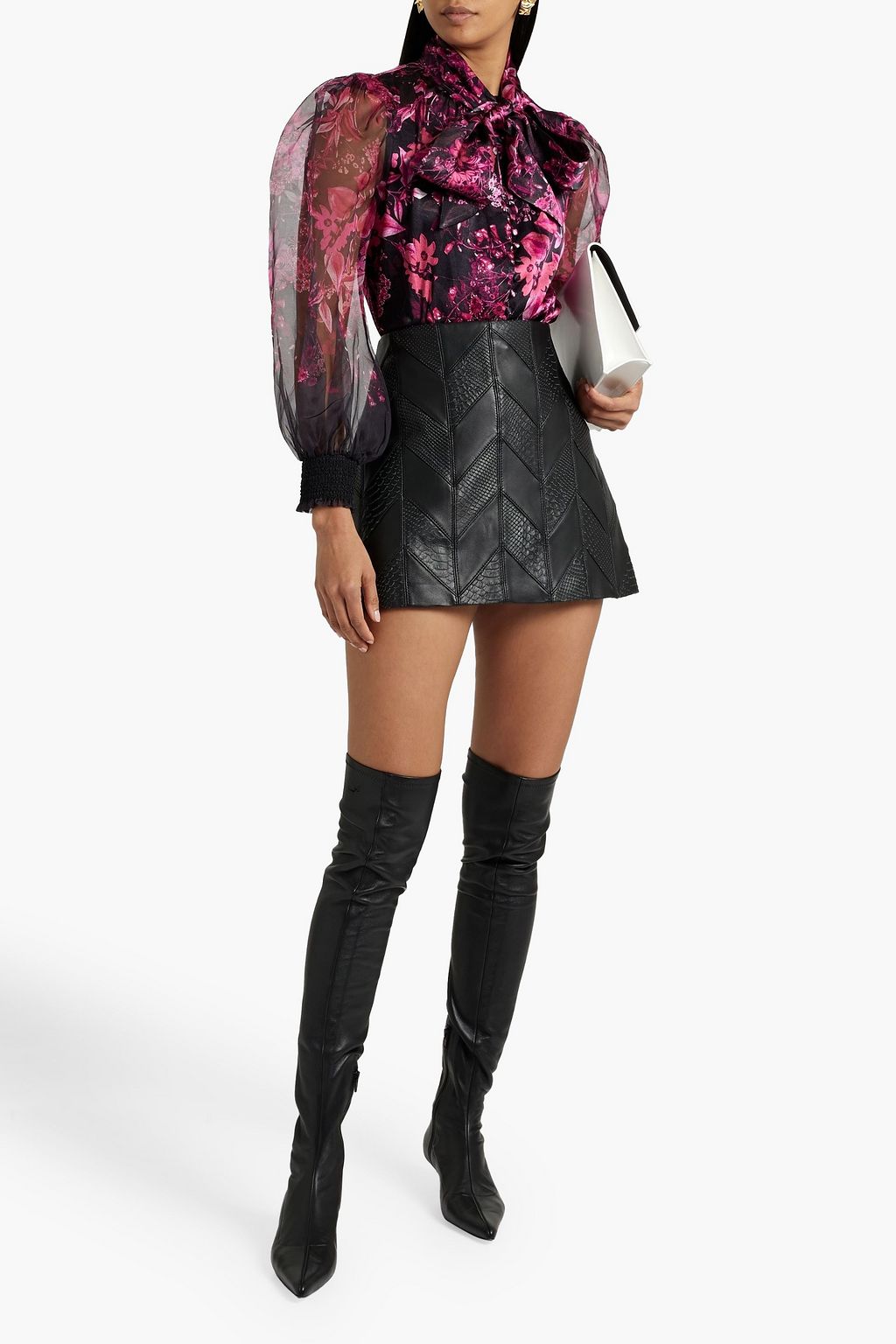 ALICE + OLIVIA Brentley pussy-bow floral-print organza and crepe de chine blouse