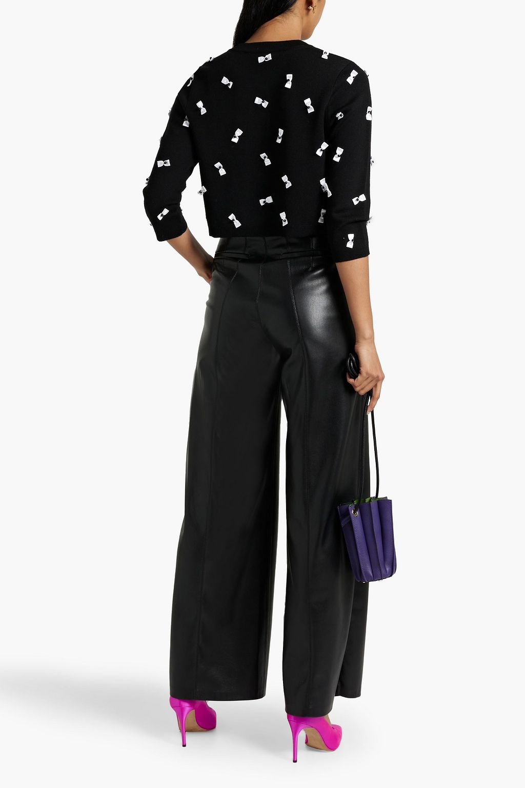 ALICE + OLIVIA Daroda cropped bow-embellished stretch-wool cardigan